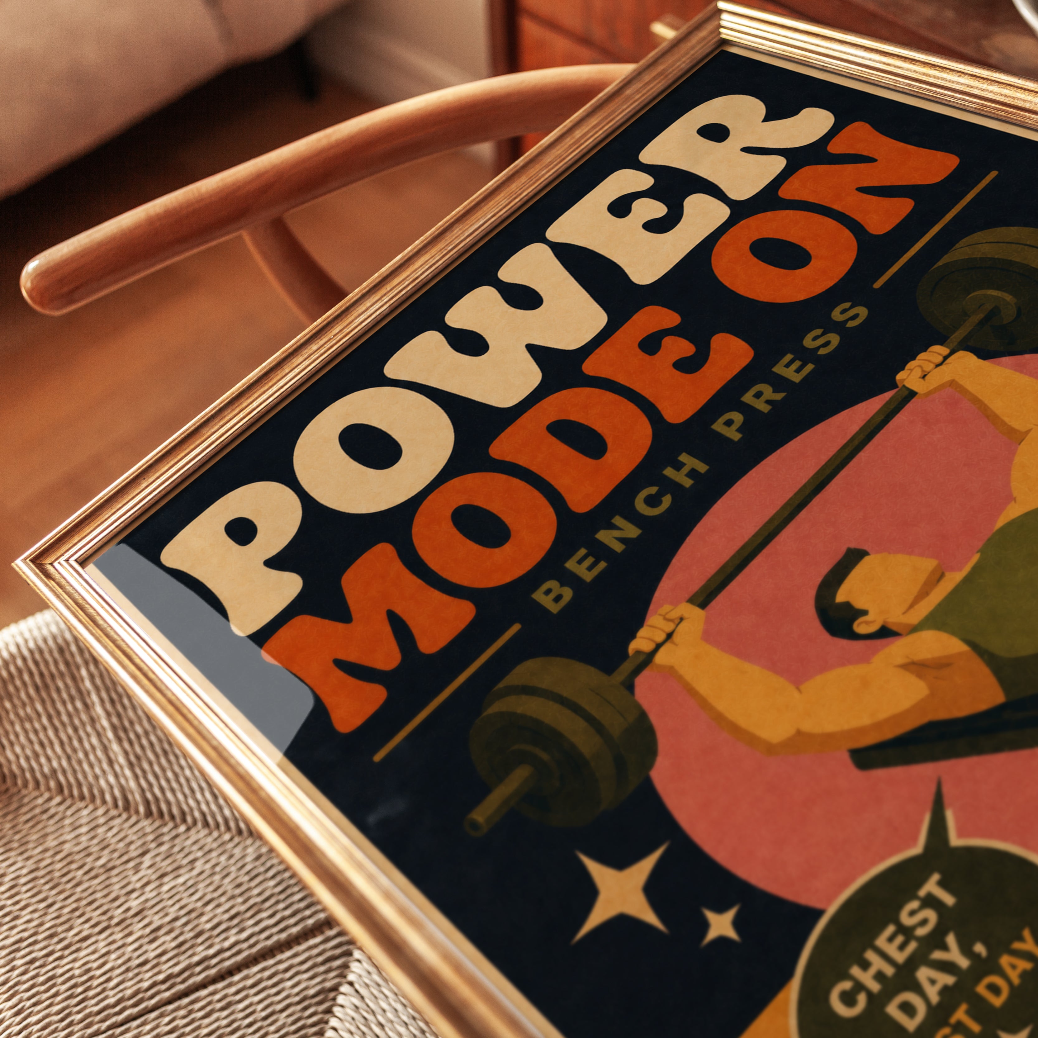 Power Mode On Gym Poster: Retro Fitness Motivation Wall Art - detail