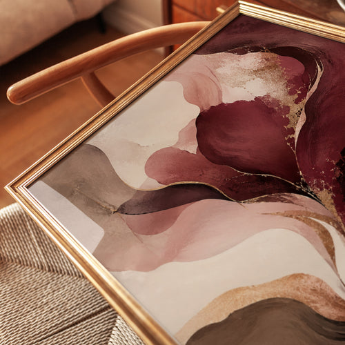 Abstract Floral Wall Art – Burgundy Pink Print - detail