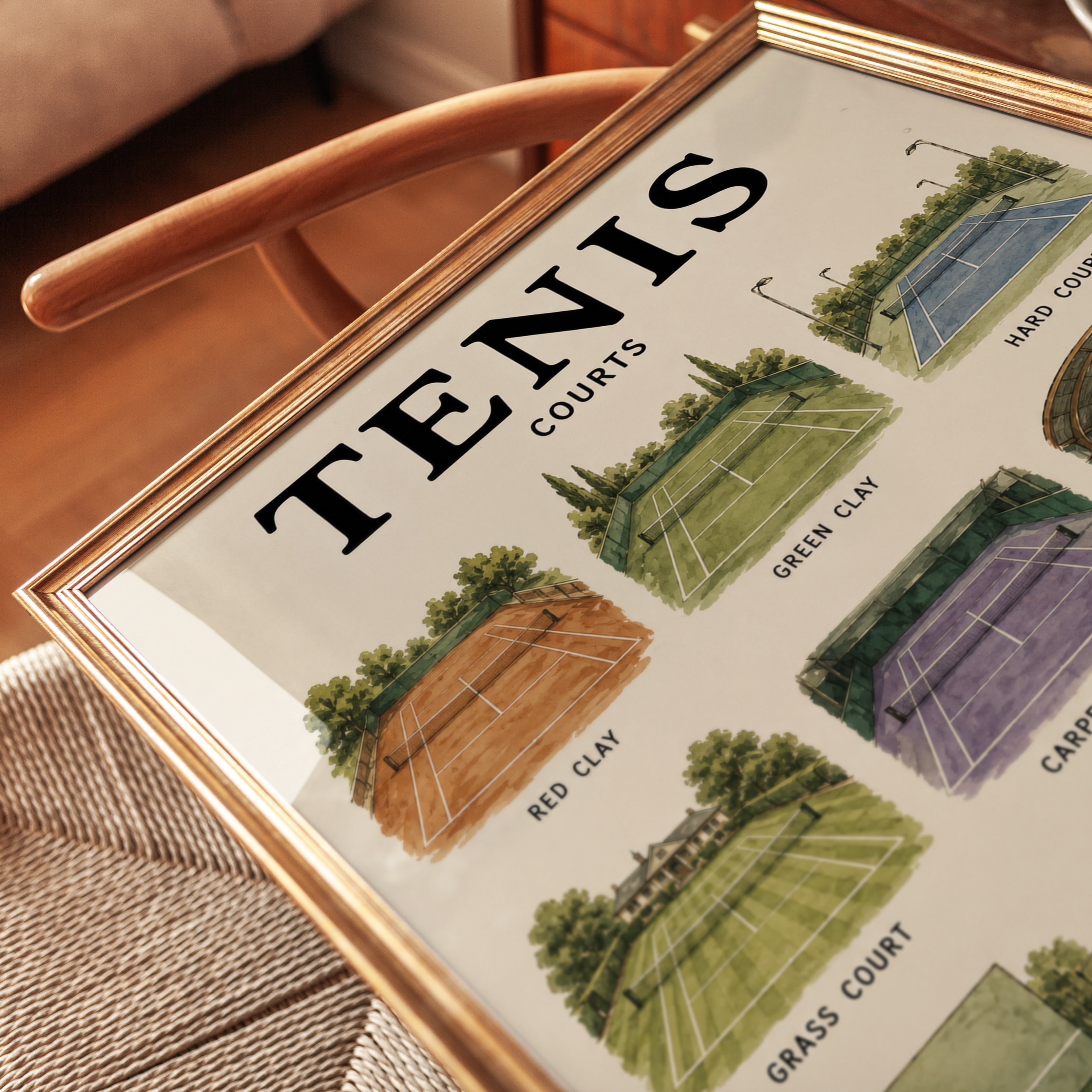 Tennis Courts Educational Print — Illustrated Types of Courts - detail