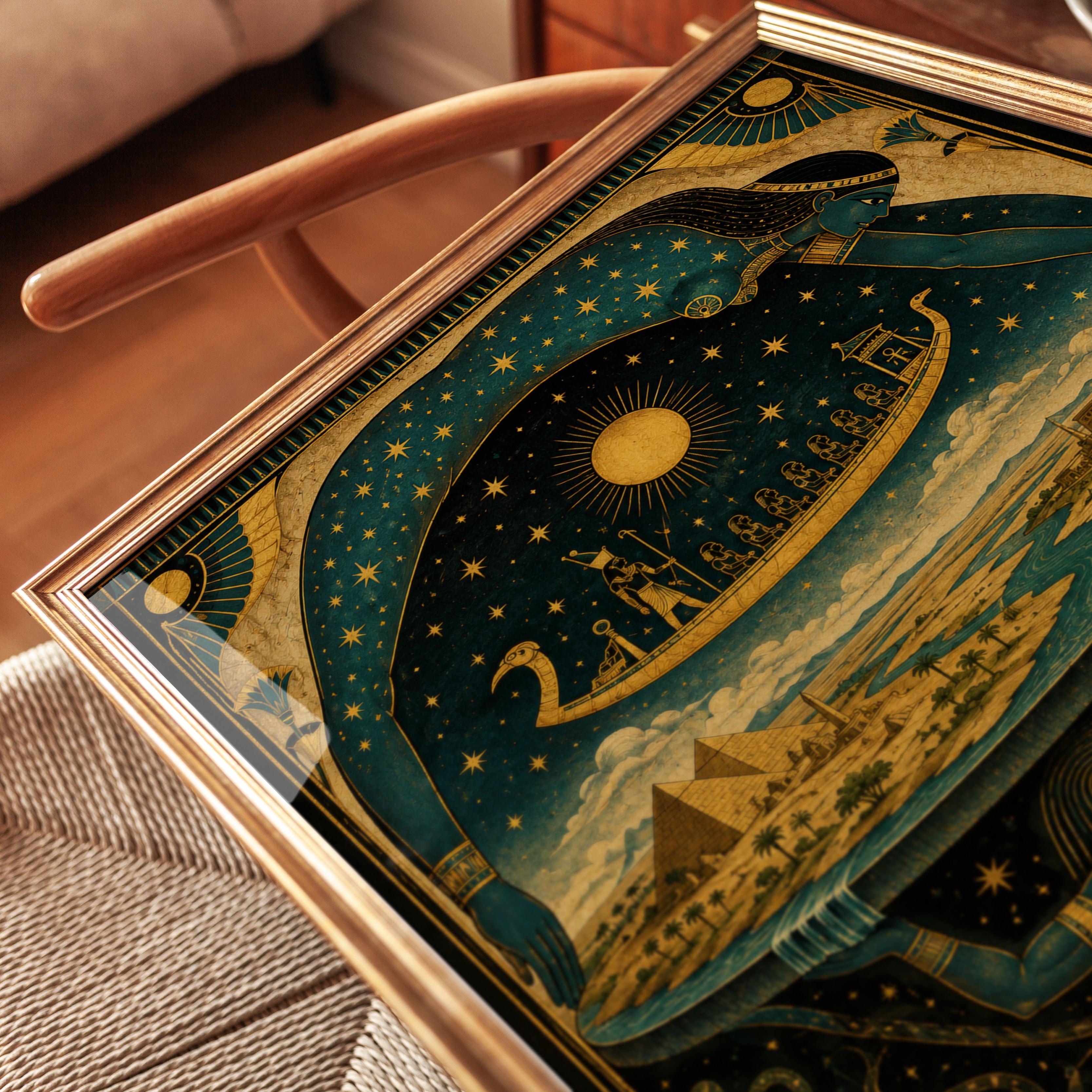 Egyptian Mythology Art Print: Art Deco Celestial Goddess Design - detail