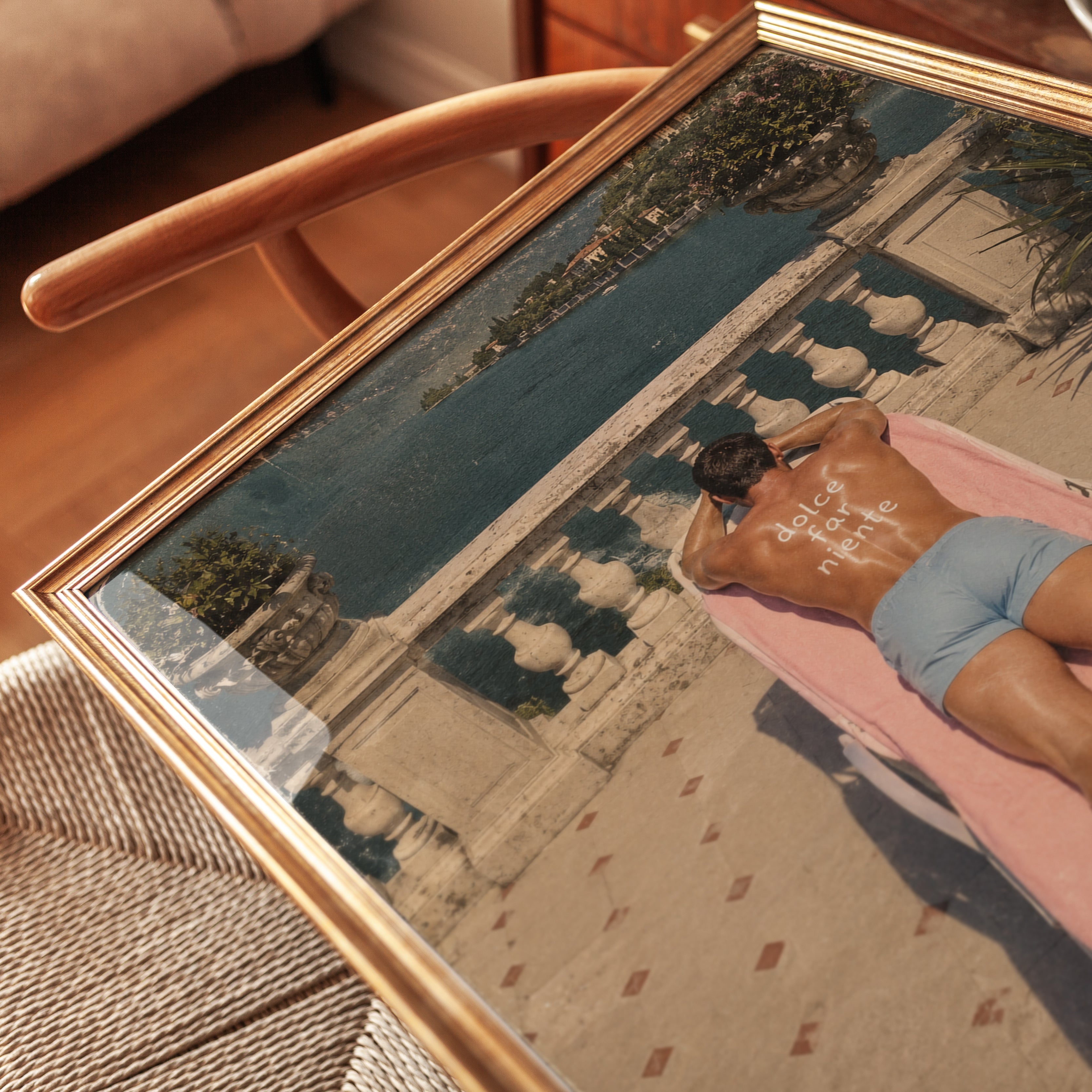 Sunbathing Wall Art – Vintage Italian Lake Print - detail