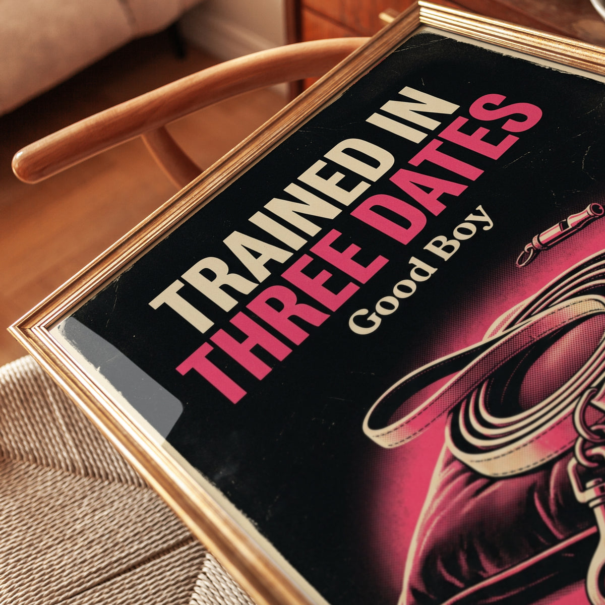 Vintage Dog Training Poster: Retro Pink and Black Wall Art - detail