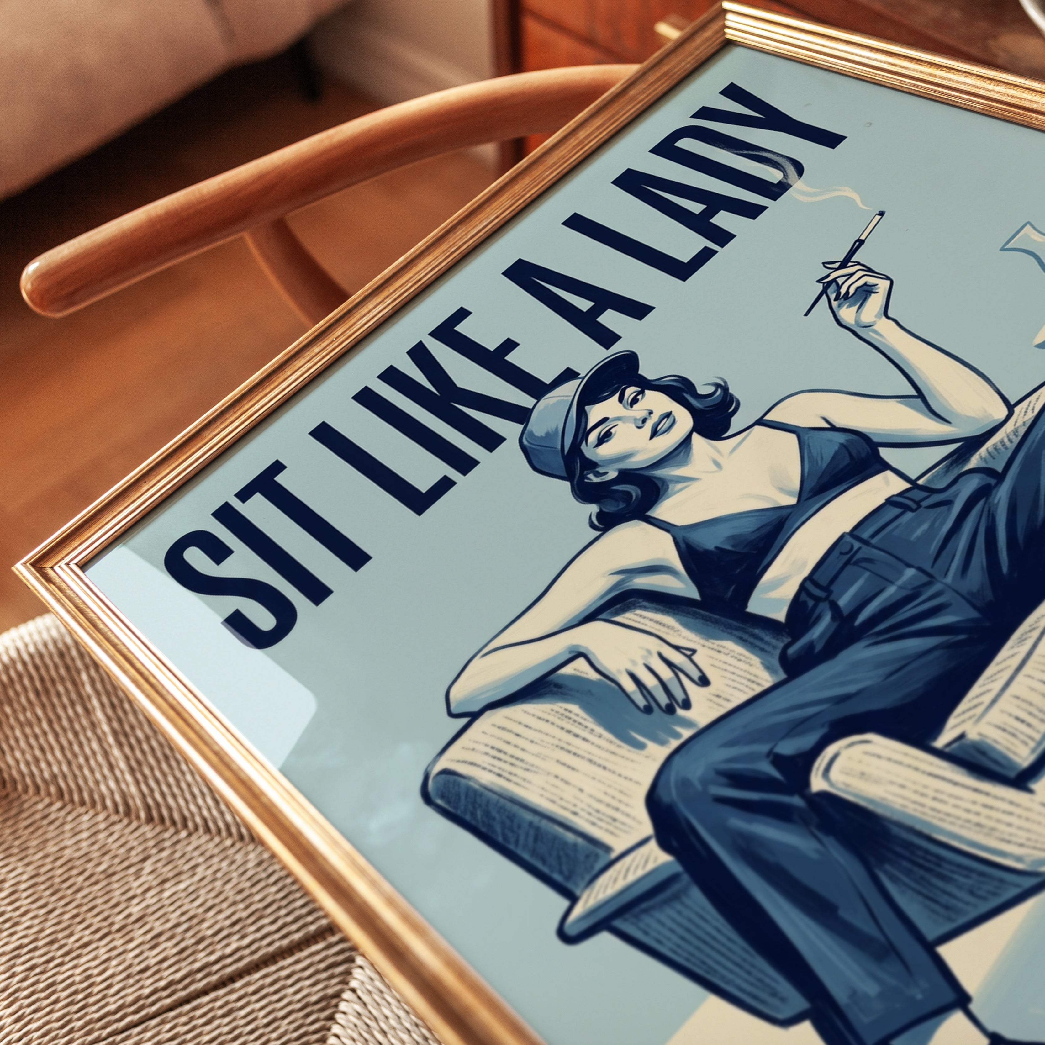 Sit Like a Lady Poster: Vintage Feminist Art - detail