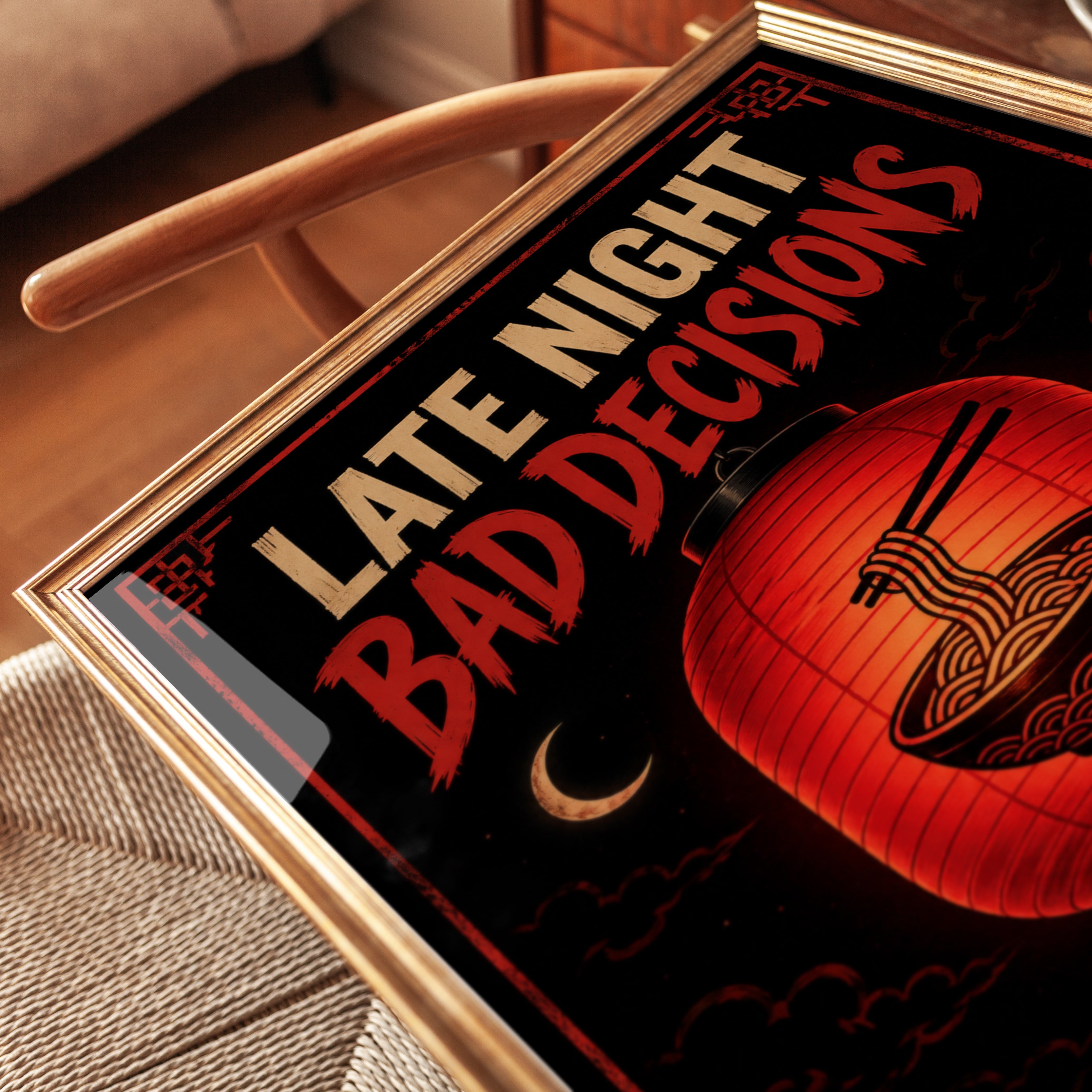 Late Night Ramen Lantern Print: Retro Asian Street Food Art - detail