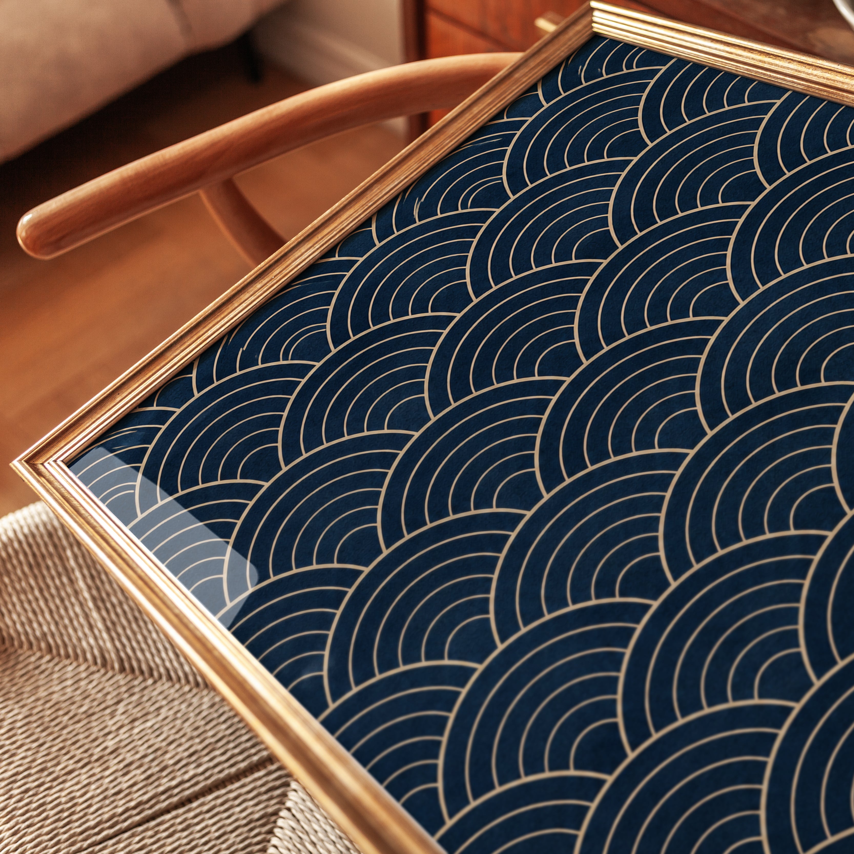 Wave Pattern Wall Art: Traditional Japanese Seigaiha (Navy & Gold) - detail