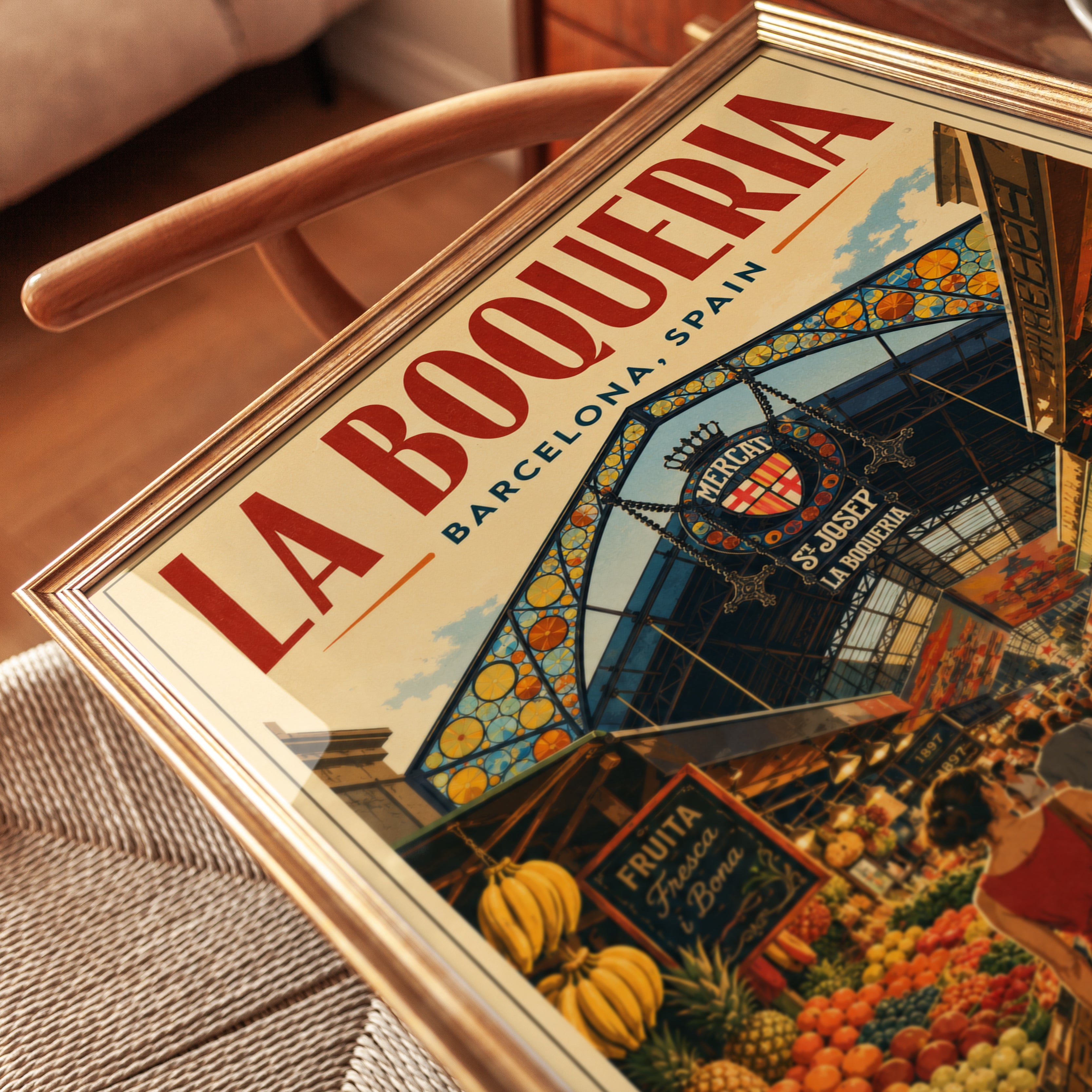 La Boqueria Barcelona Vintage Travel Poster — Retro Spanish Market Art - detail