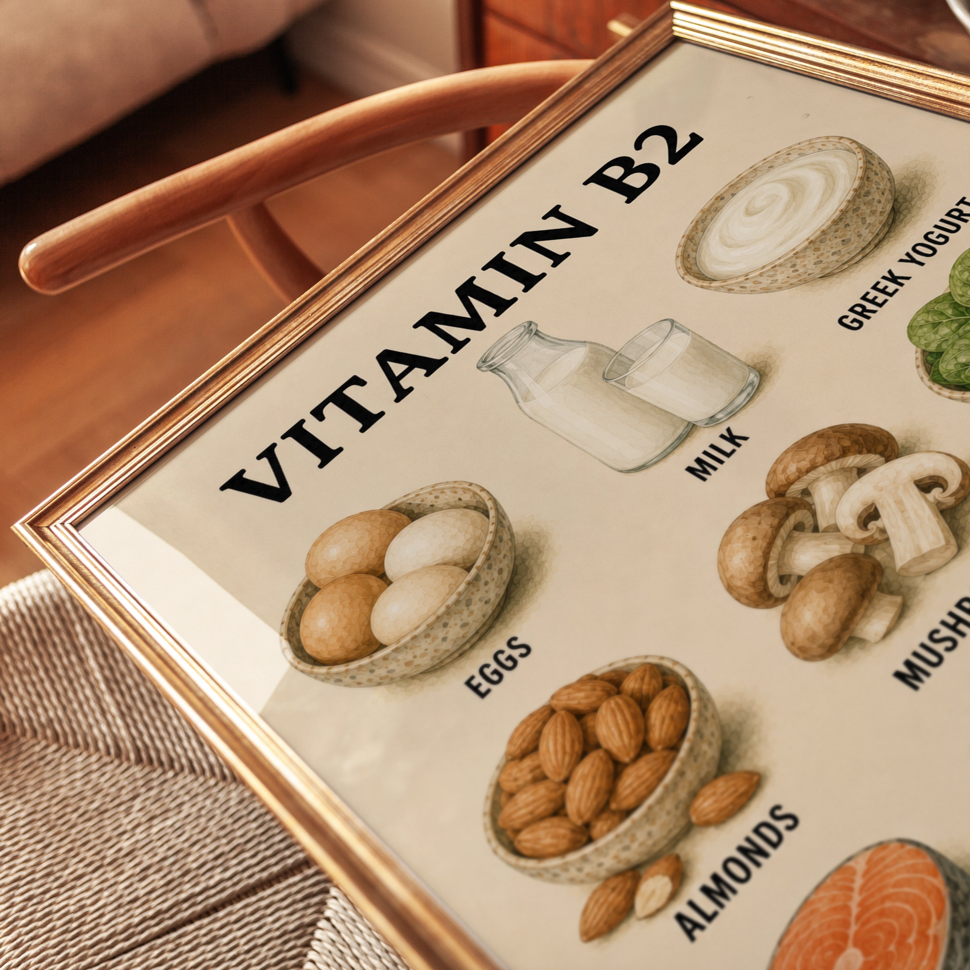 Vitamin B2 Foods Poster – Kitchen Wall Art - detail