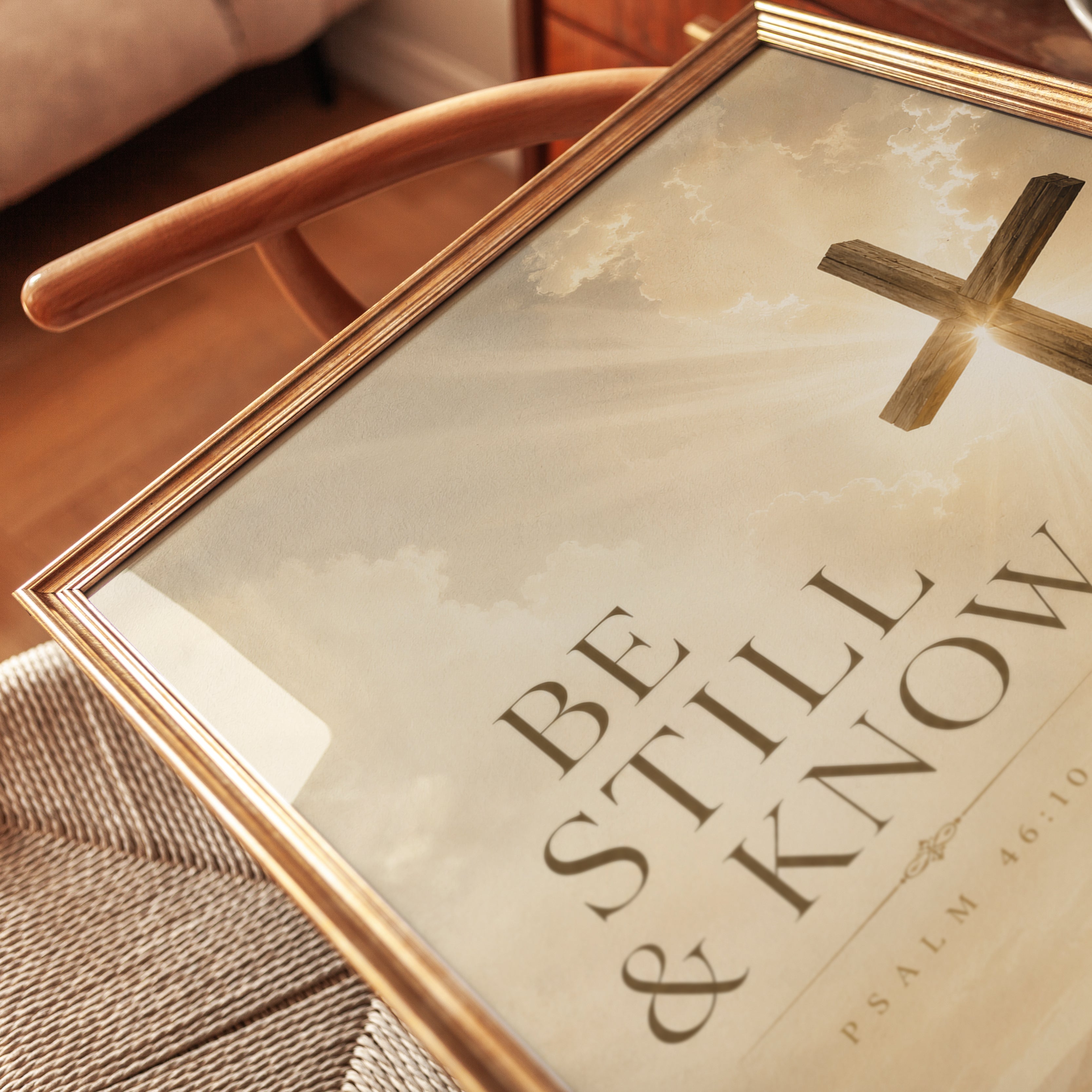 Be Still and Know Cross Art Print: Sepia Faith Wall Art - detail