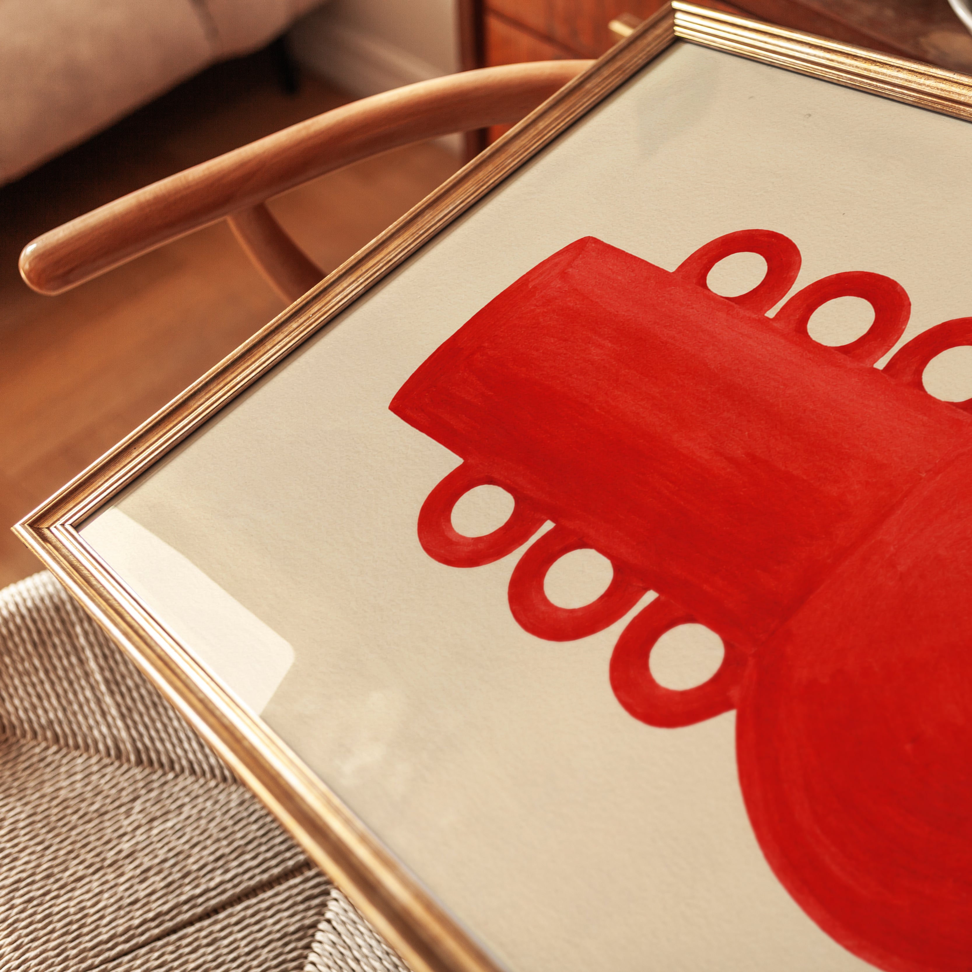 Red Geometric Vase Art Print: Minimalist Mid-Century Design - detail