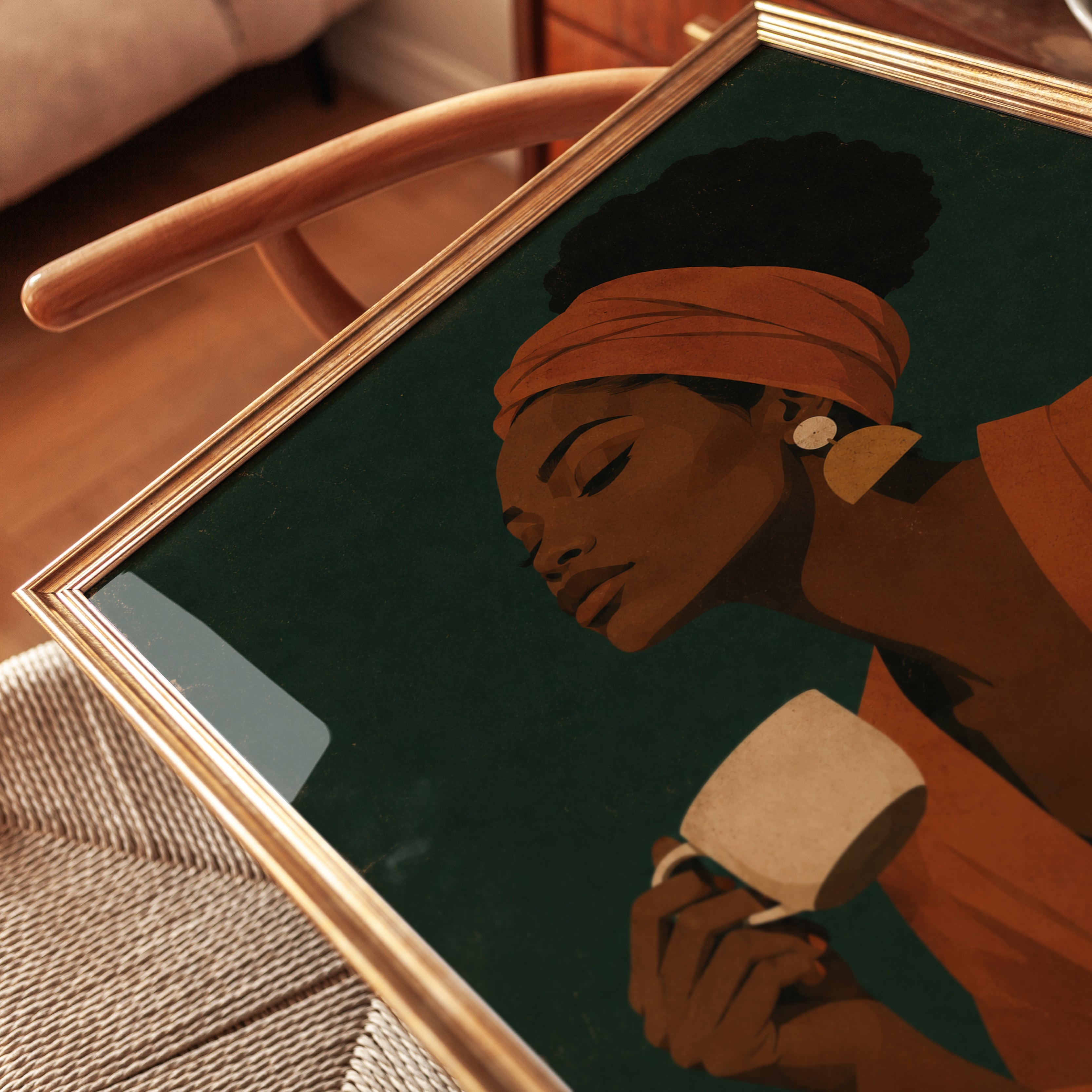 Black Woman Coffee Art – Modern Portrait Print - detail