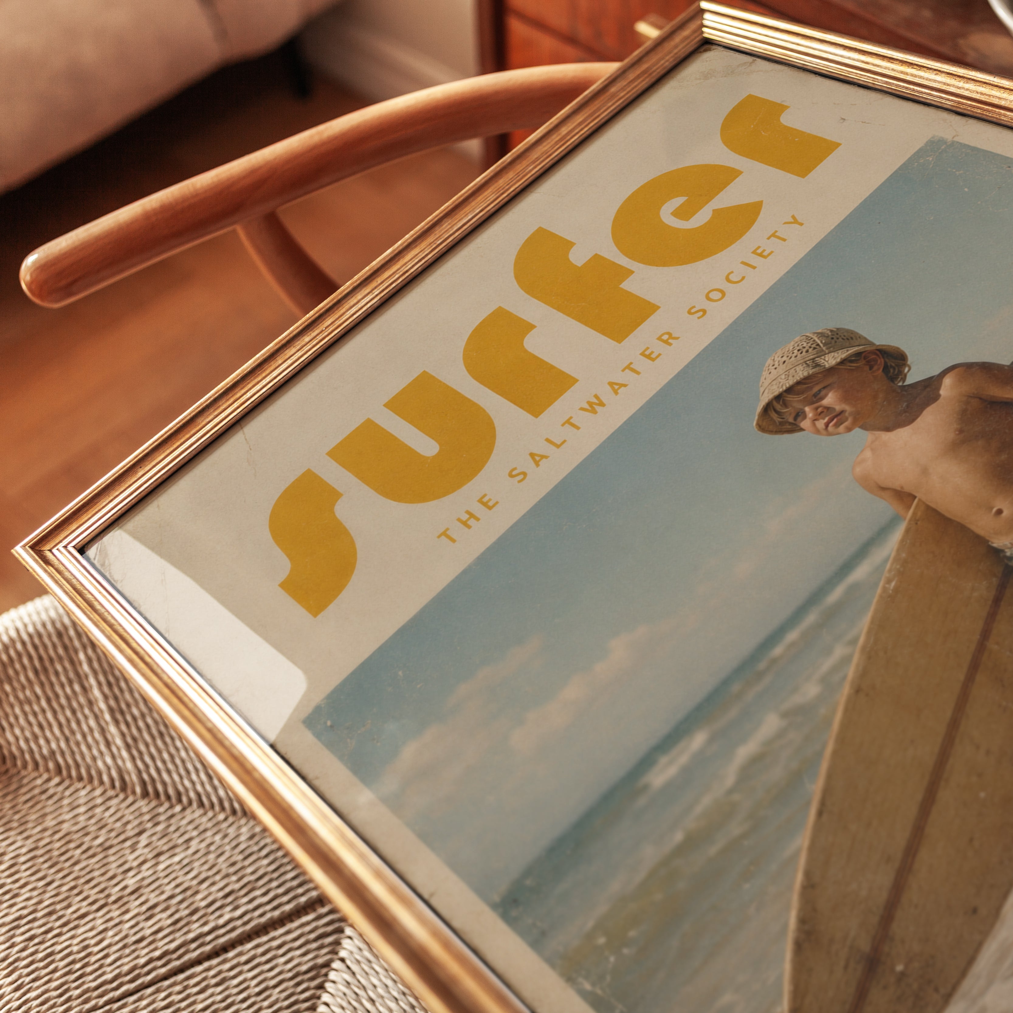Vintage Surfer Print — Retro Beach Boy with Surfboard - detail