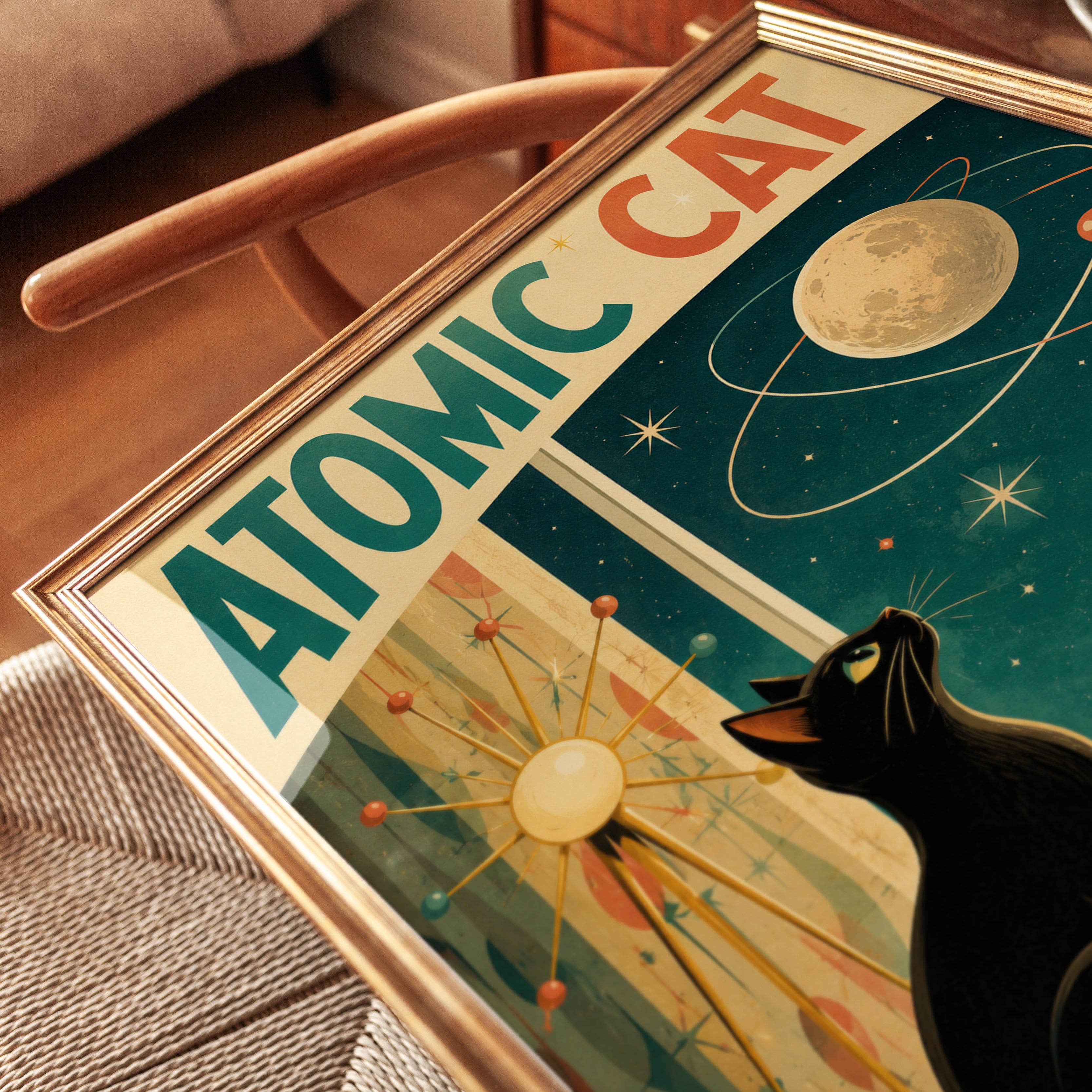 Mid Century Cat Poster – Retro Space Art - detail