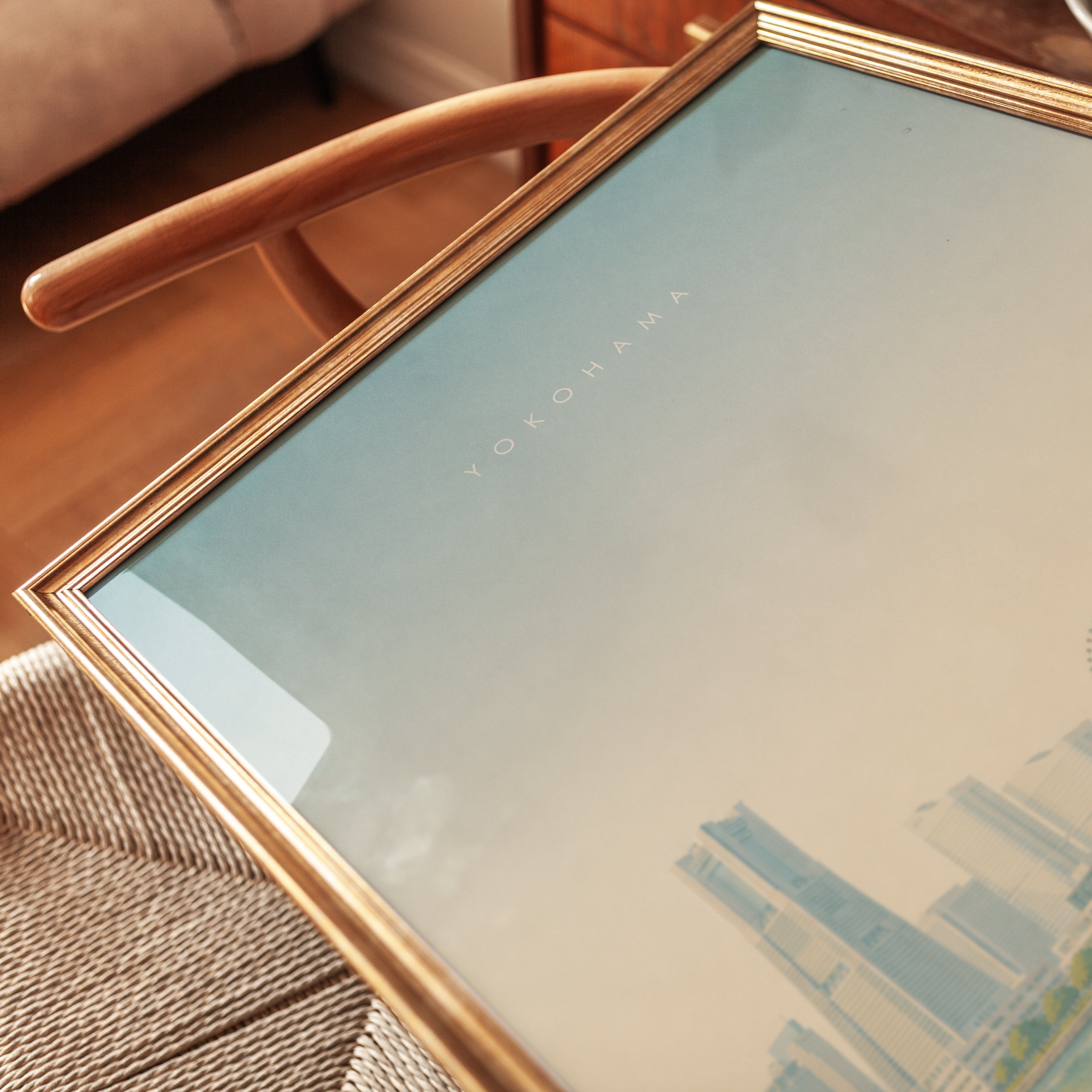 Yokohama Skyline Poster: Pastel Japanese Cityscape Art Print - detail