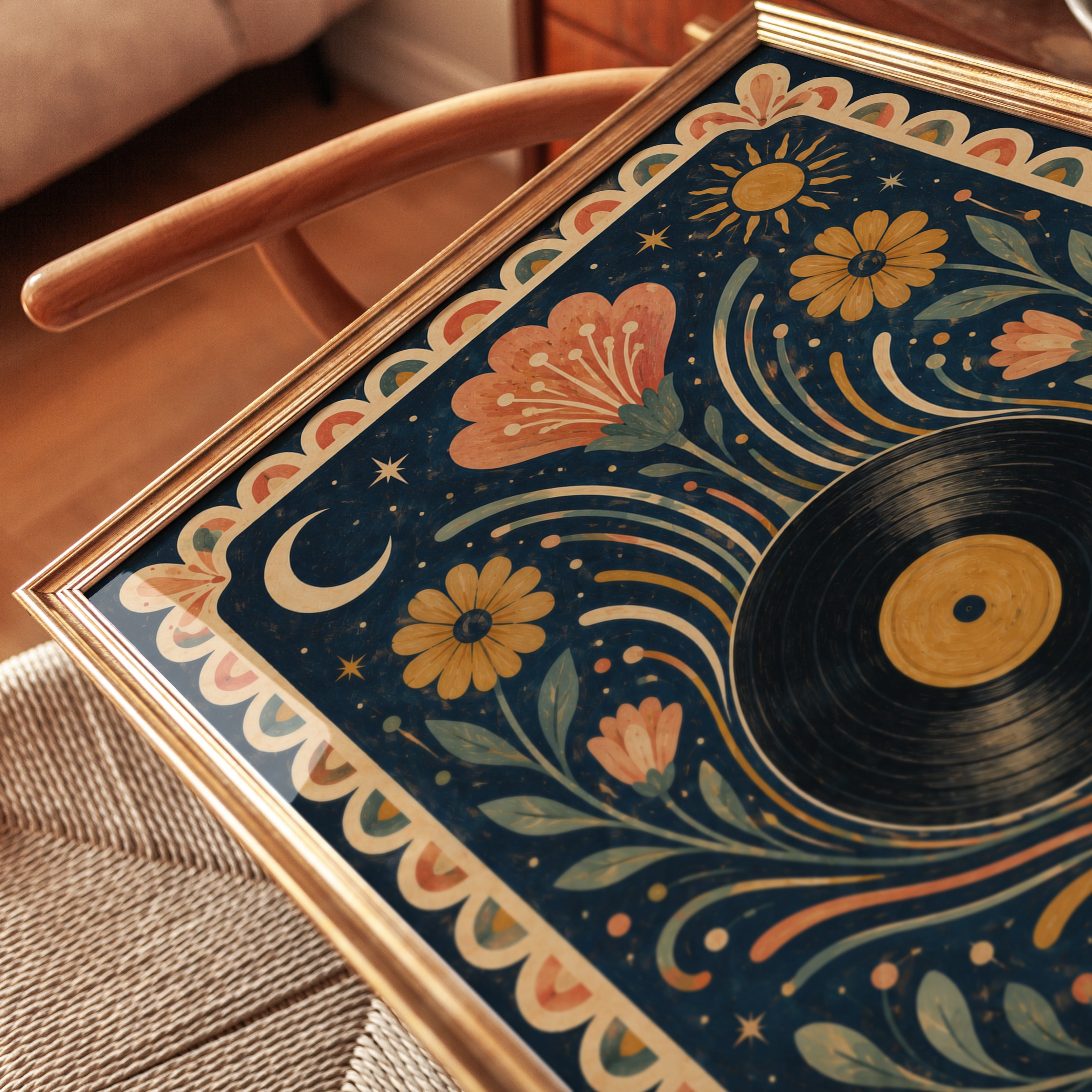 Folk Art Floral Vinyl Record Print - detail