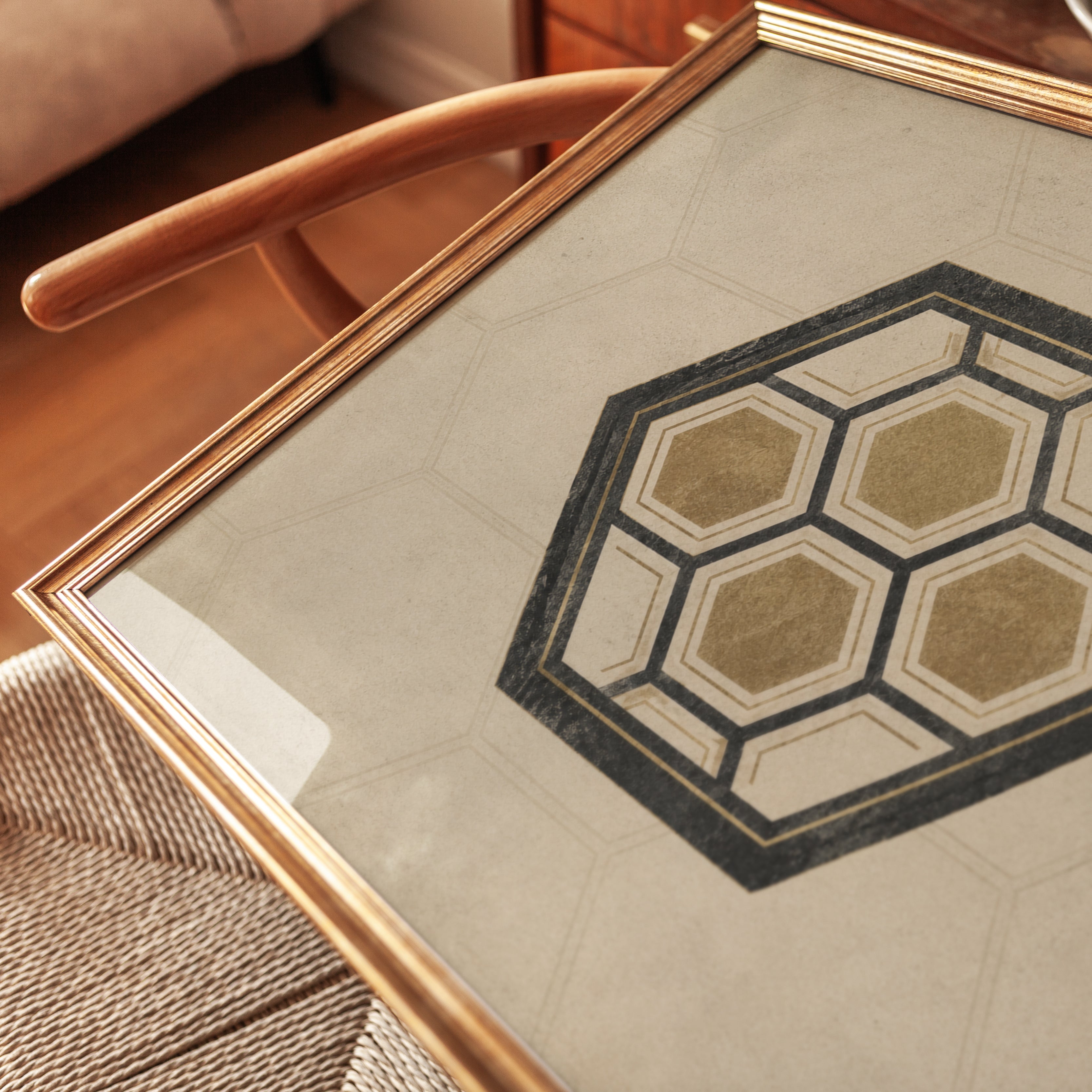 Japanese Geometric Hexagon Print: Tortoise Shell Pattern Art - detail