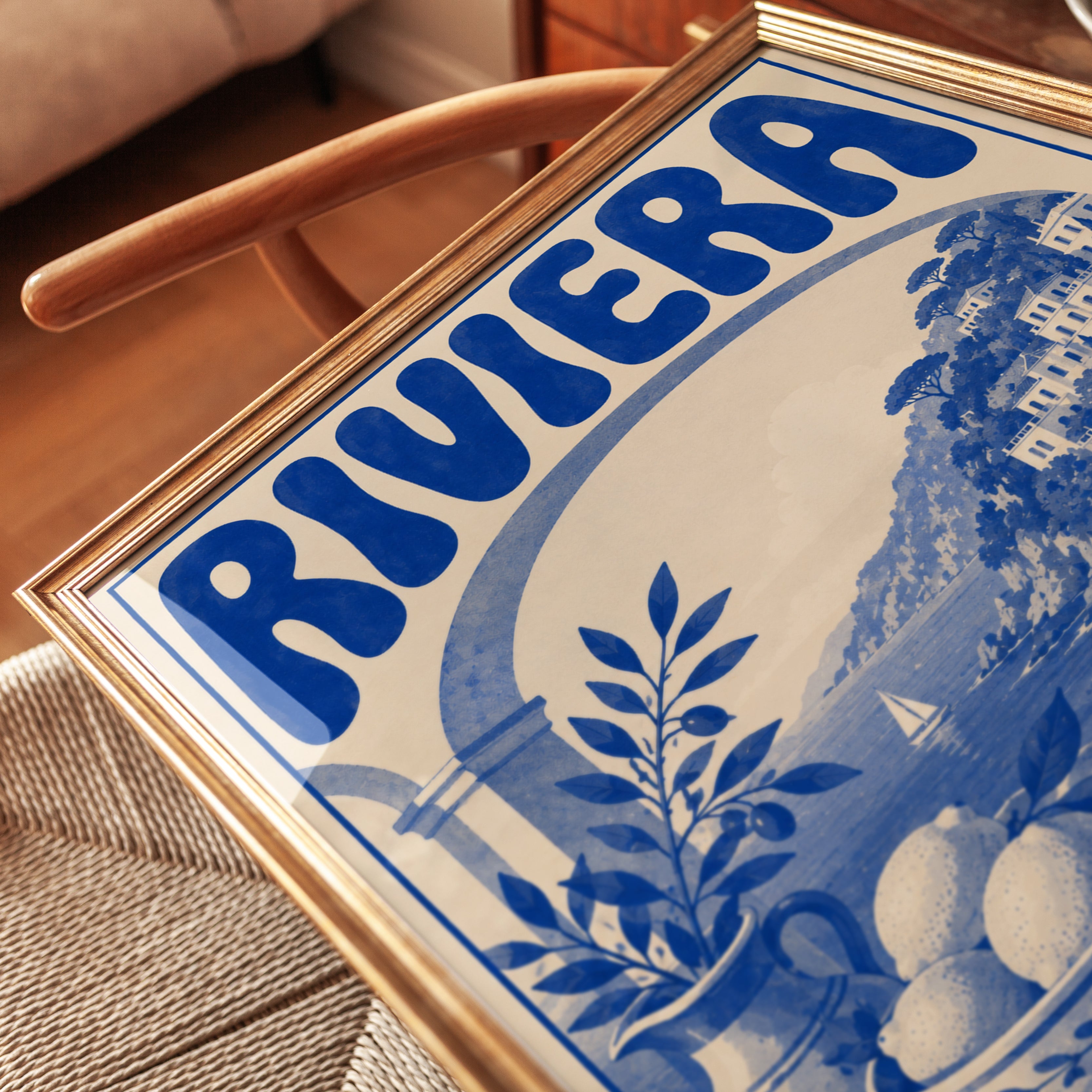 Italian Riviera Wall Art: Vintage Coastal Scene - detail