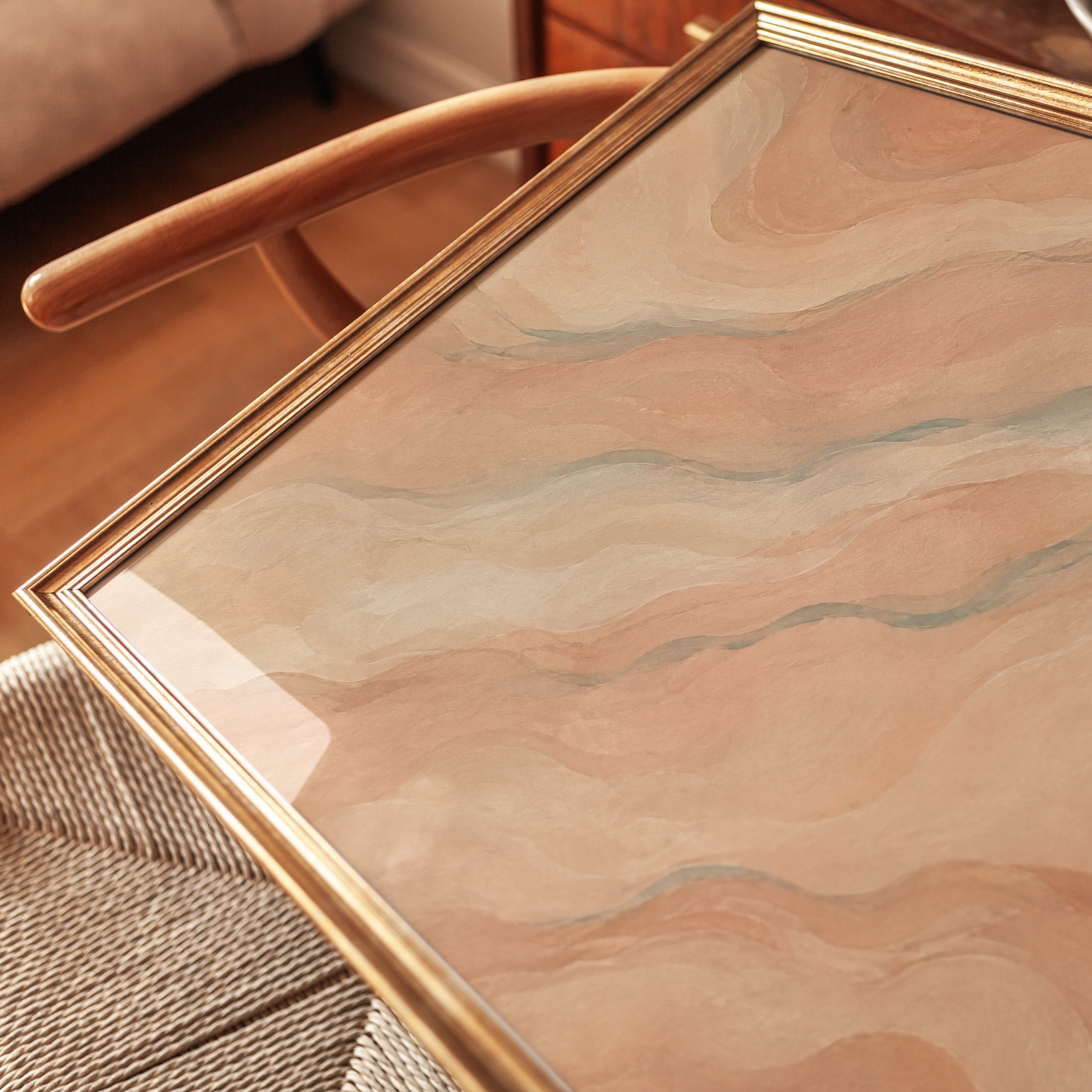 Abstract Marble Wall Art – Peach Pink Print - detail