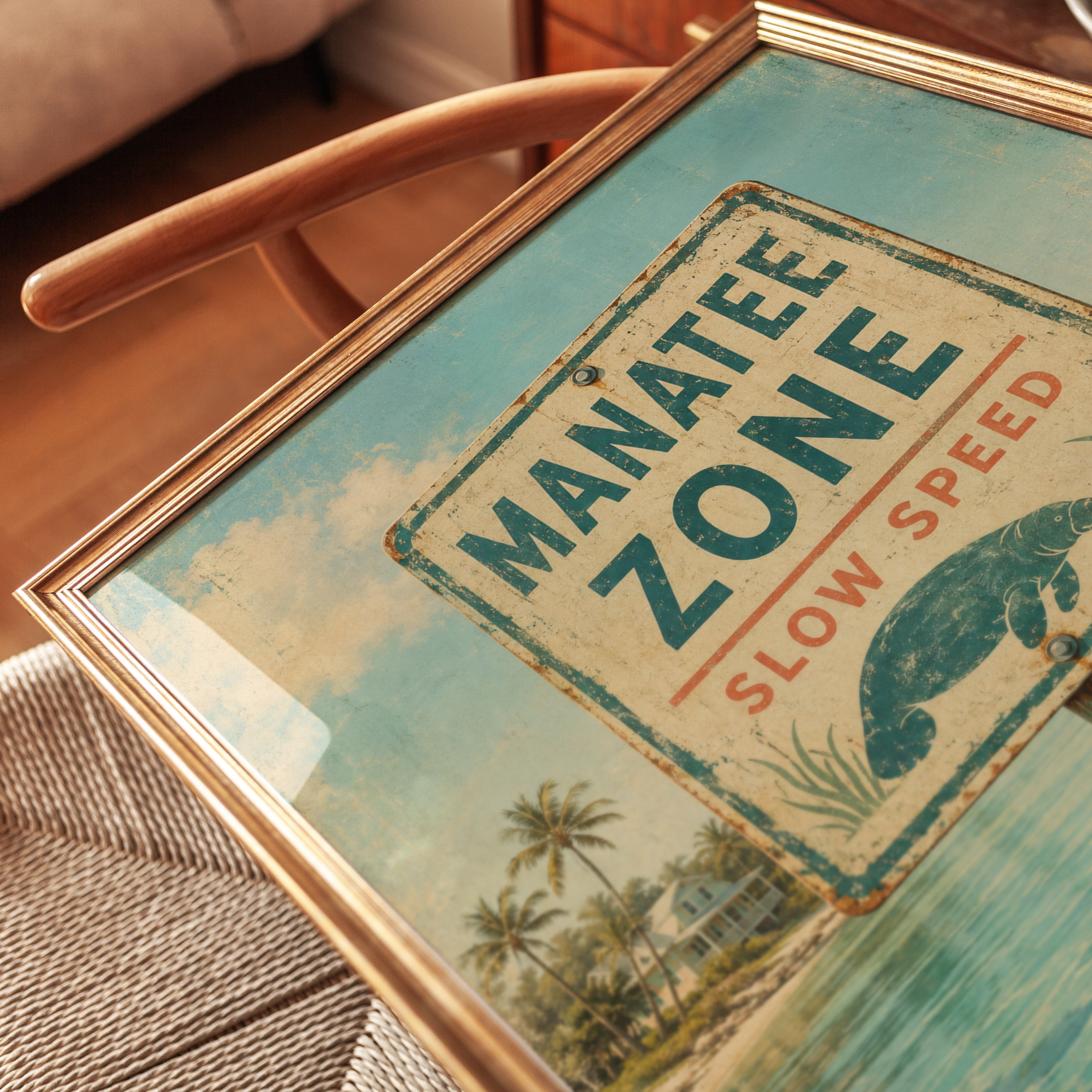 Manatee Wall Art – Vintage Coastal Print - detail
