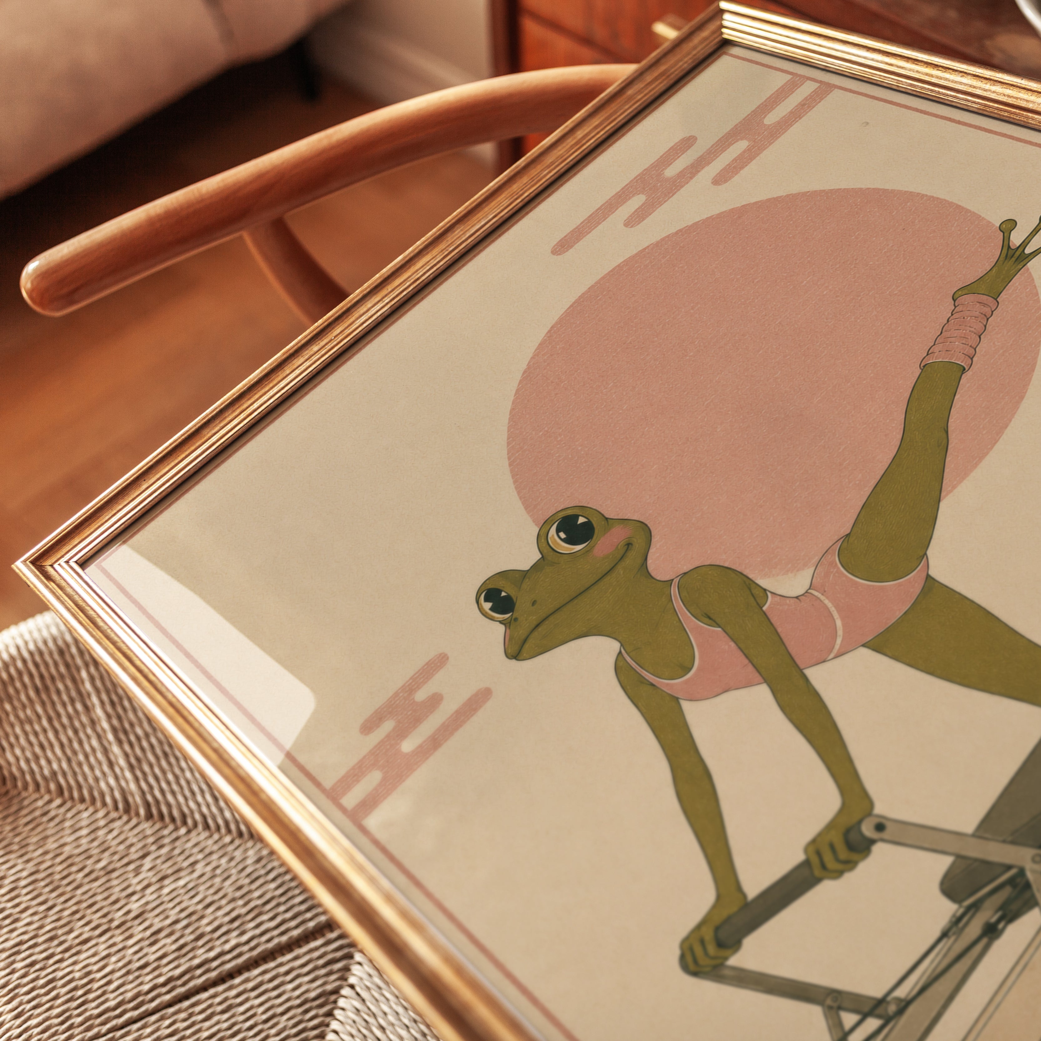 Pilates Frog Art Print: Whimsical Japanese Style Illustration - detail