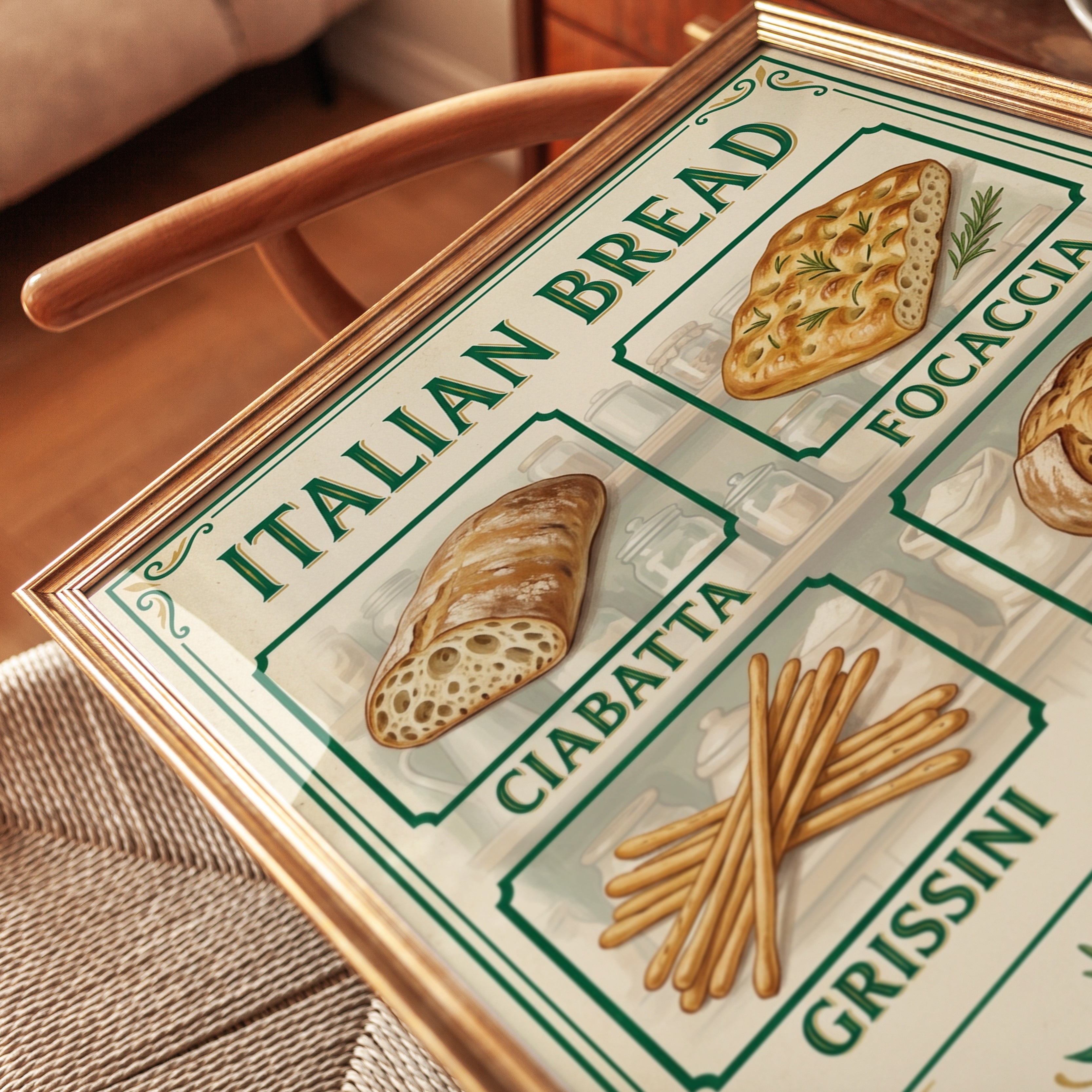 Italian Bread Poster — Vintage Bakery Illustration - detail