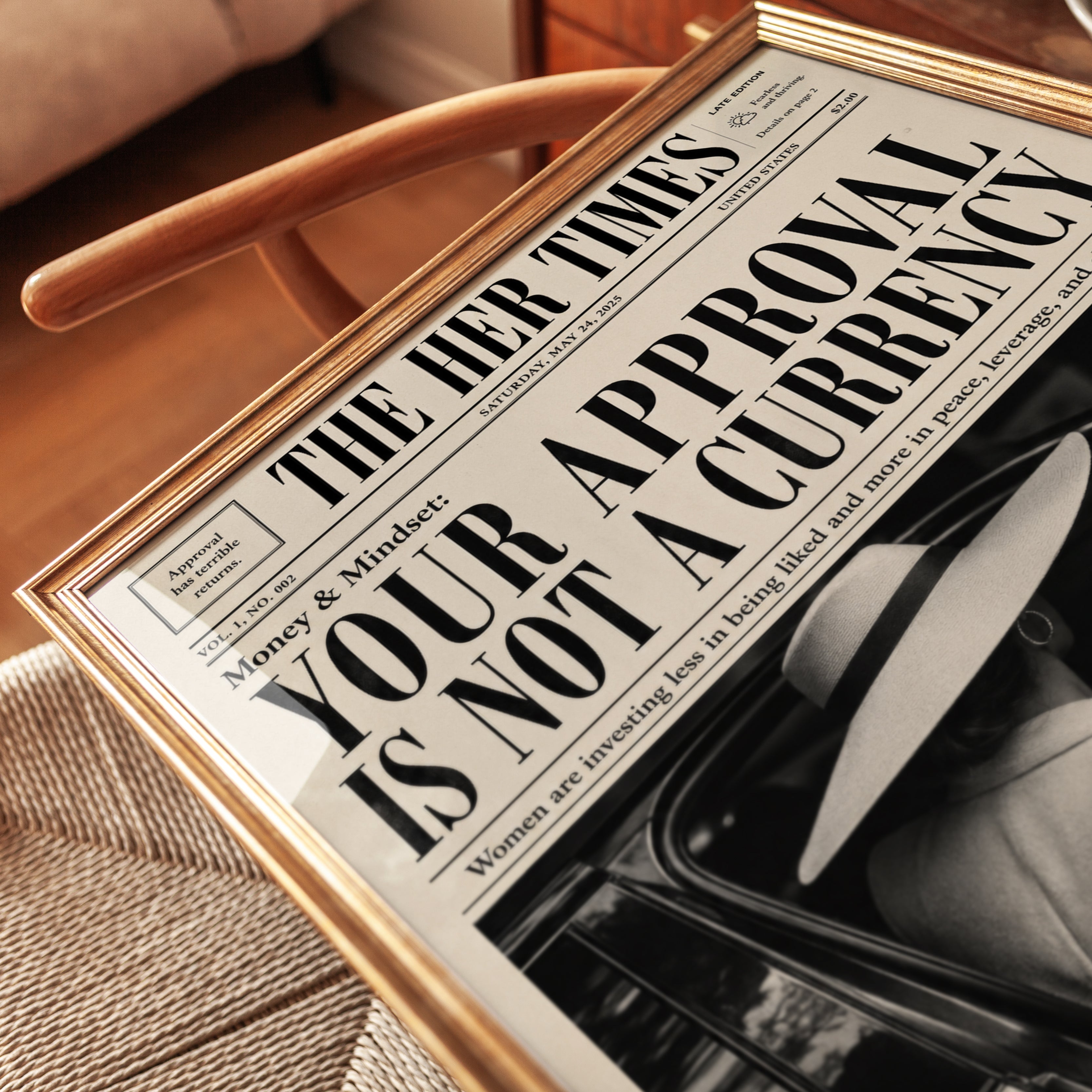 Vintage Newspaper Wall Art: Your Approval Is Not A Currency - detail