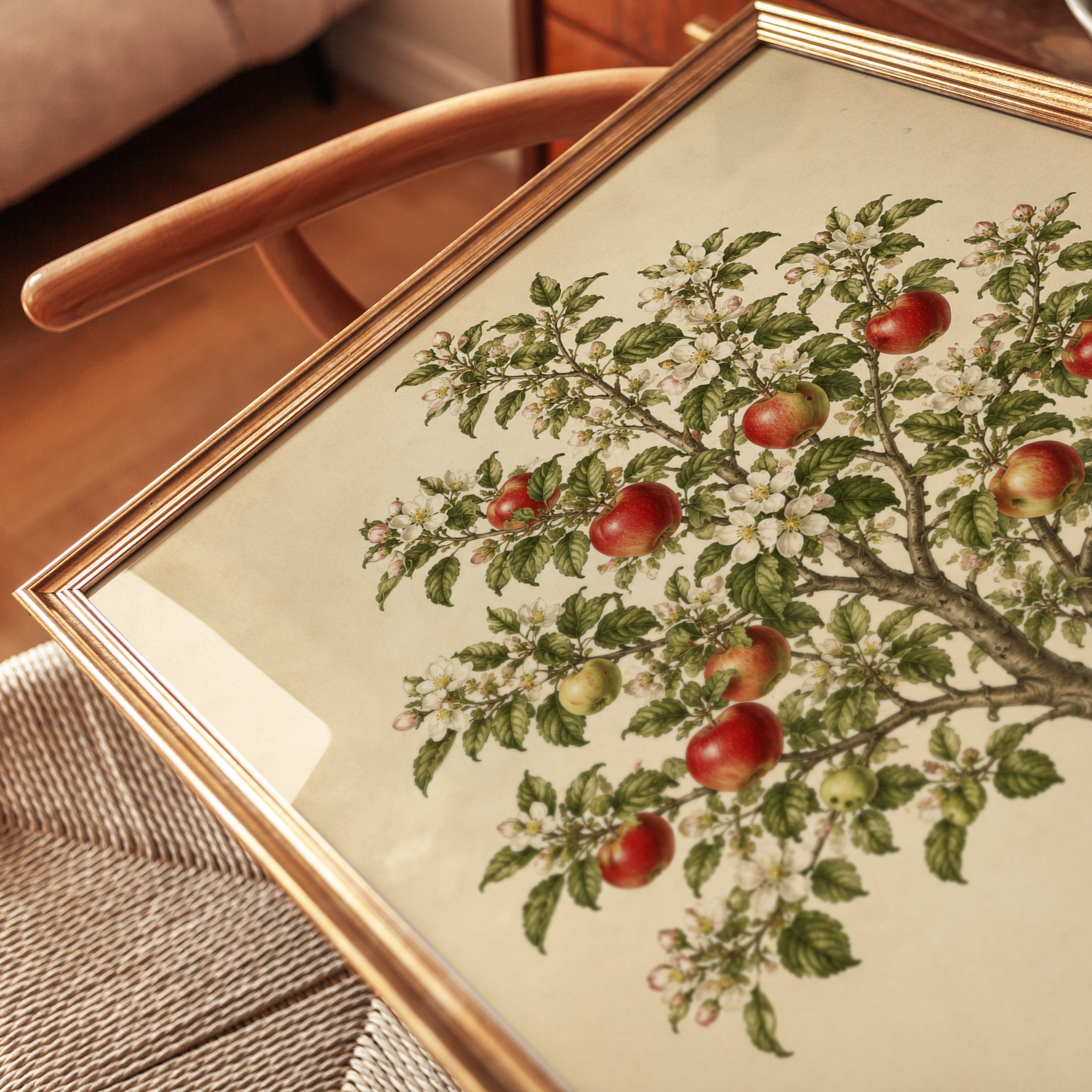 Apple Tree Botanical Print: Vintage Orchard Art With Blossoms - detail