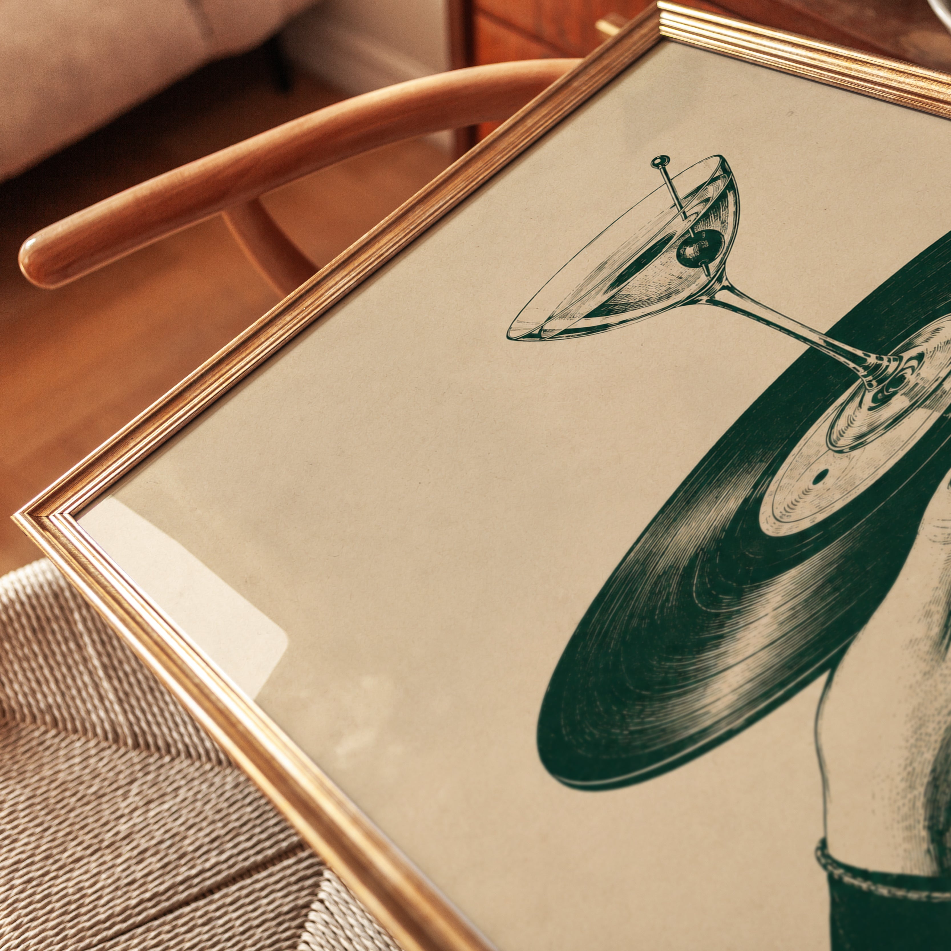 Martini Vinyl Record Art Print: Vintage Surrealist Cocktail Design - detail