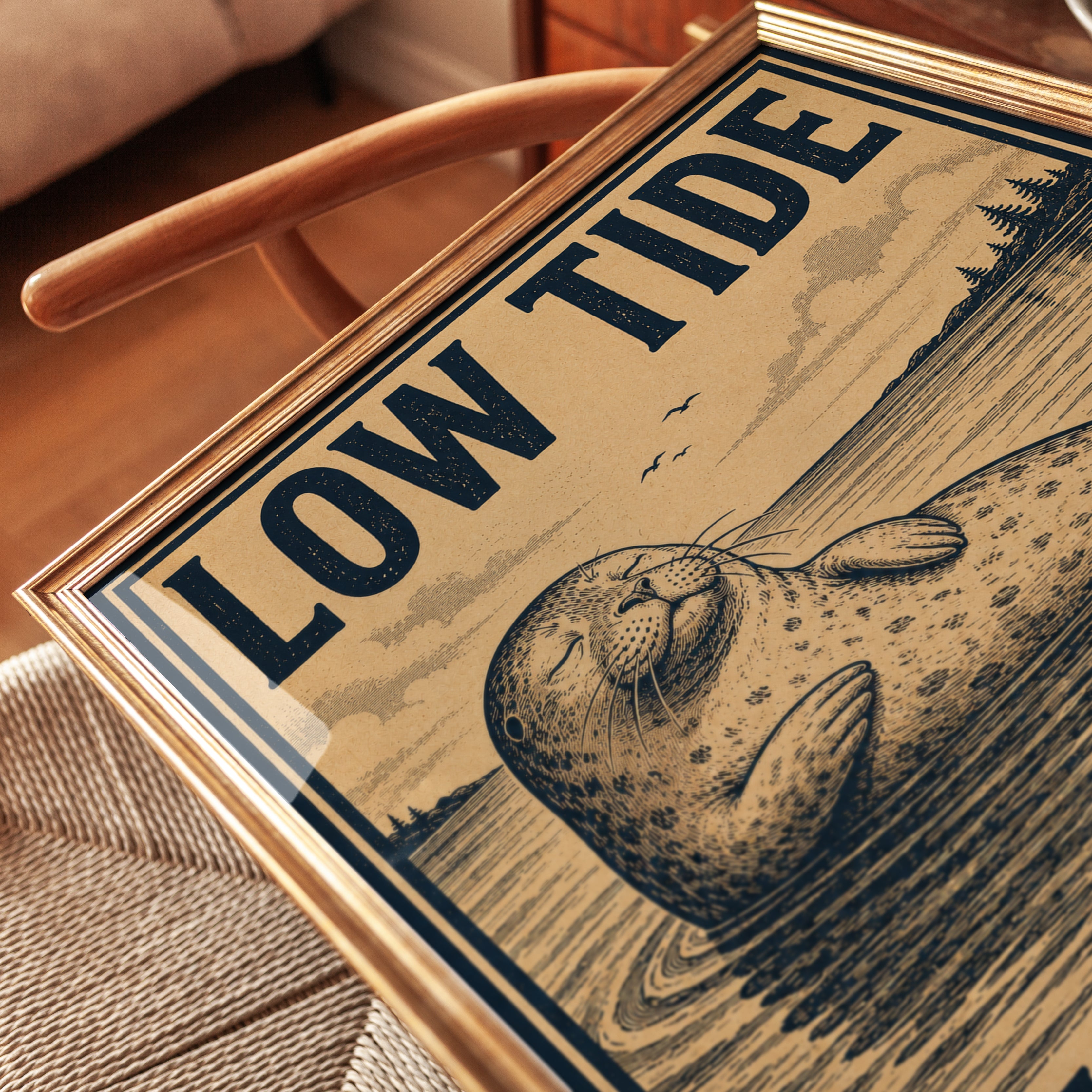 Seal Wall Art Print: Vintage Coastal Design - detail