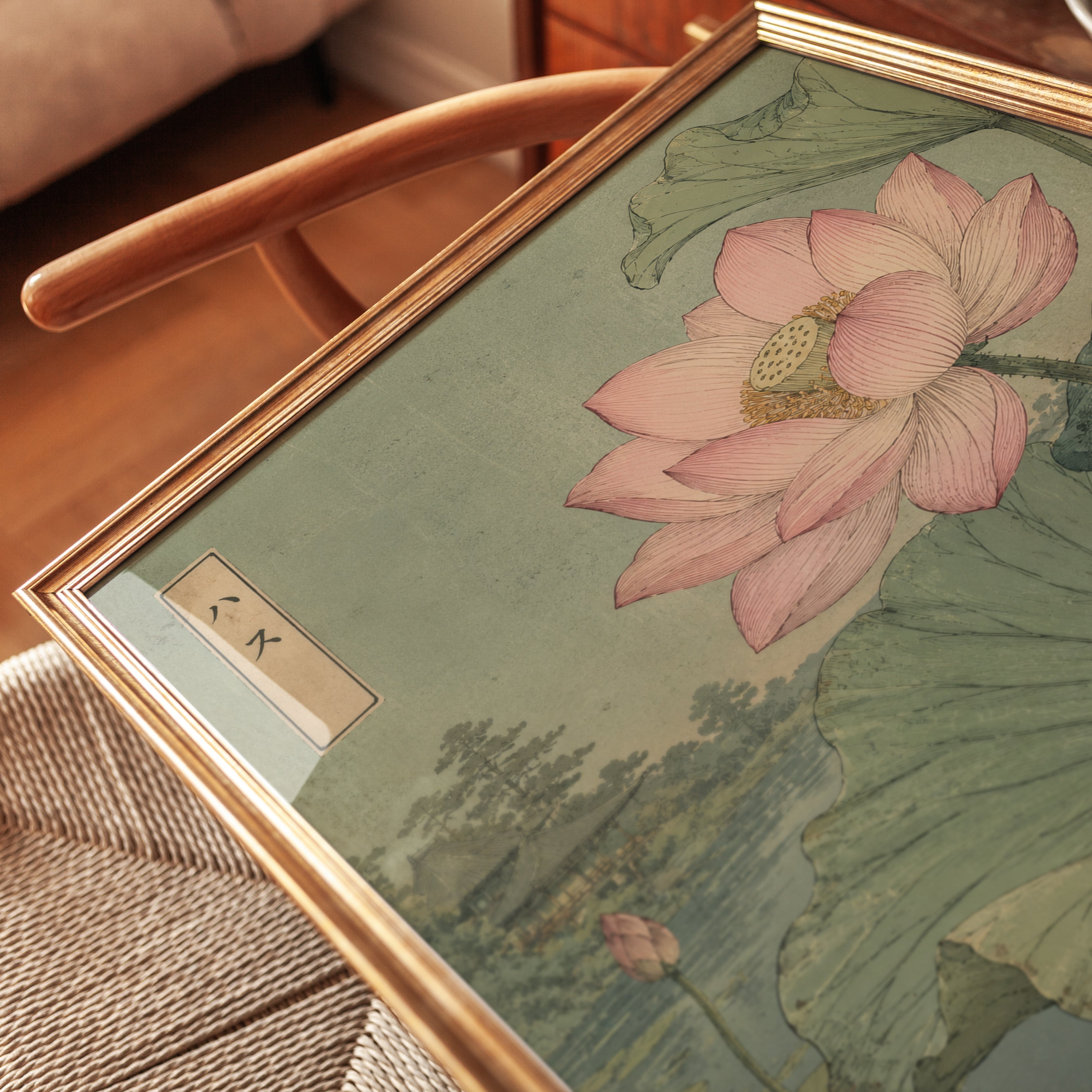 Lotus Flower Japanese Print — Vintage Botanical Illustration - detail