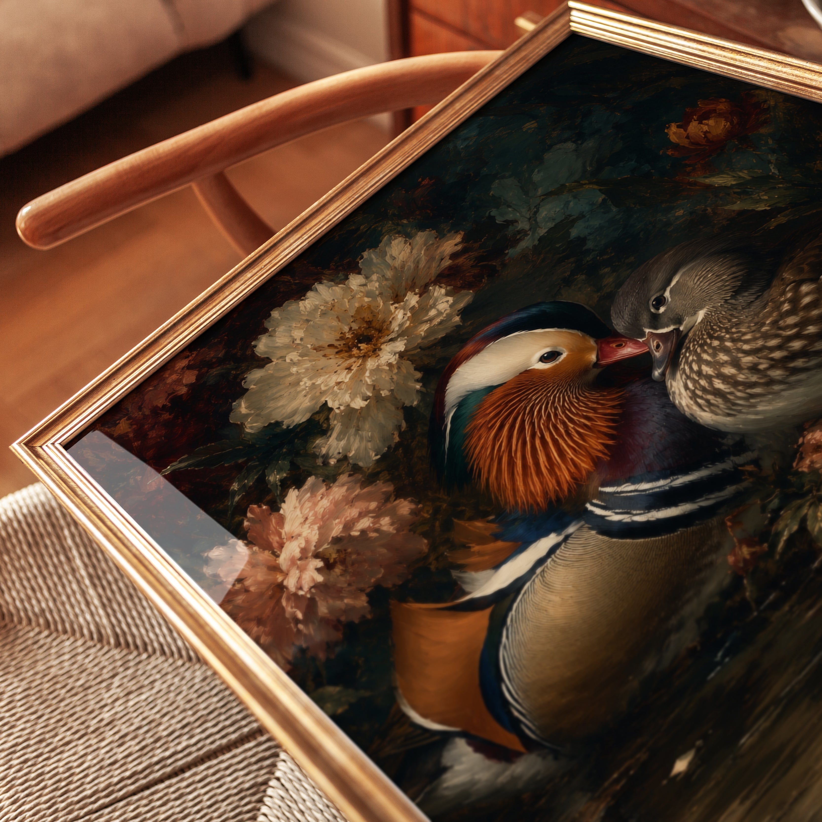 Mandarin Duck Wall Art – Vintage Bird Print - detail
