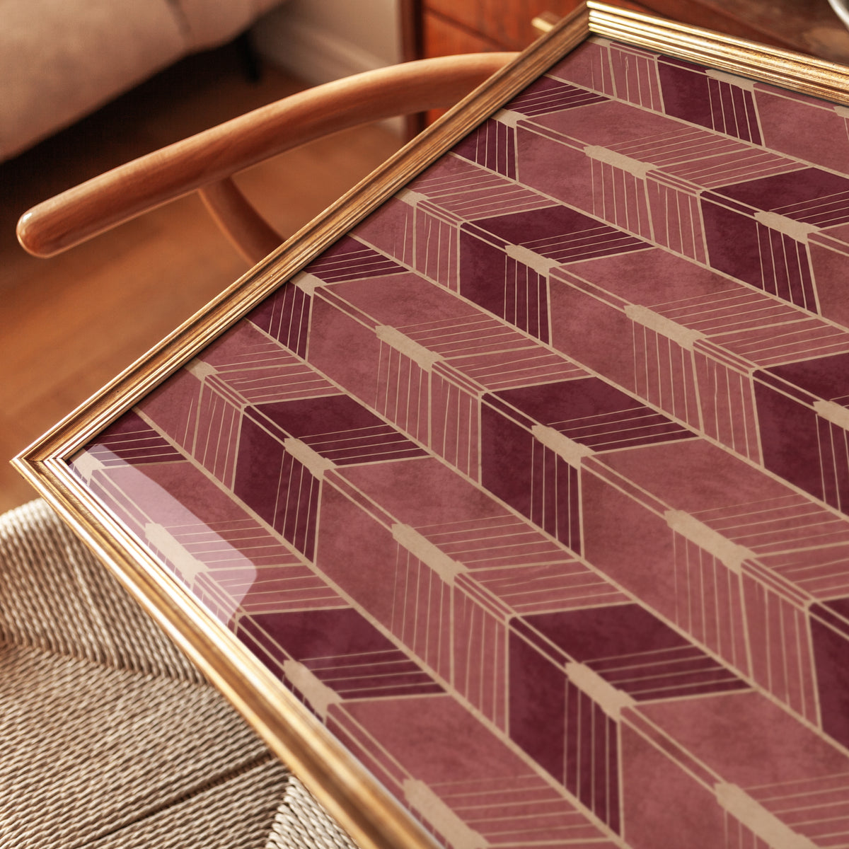 Chevron Wall Art: Burgundy and Gold Geometric Print (Vintage Style) - detail