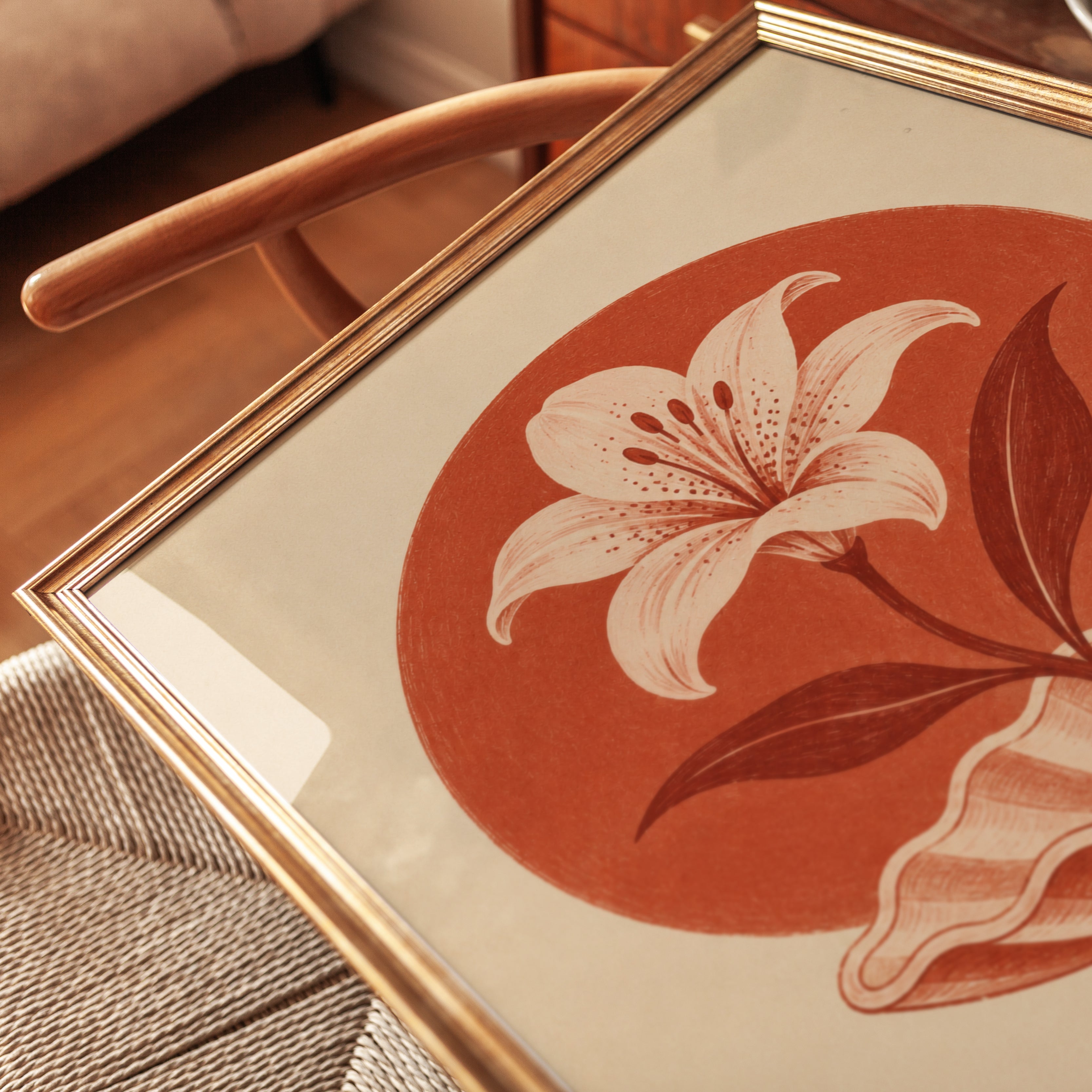 Lily Flower in Shell Art Print: Vintage Botanical Terracotta - detail