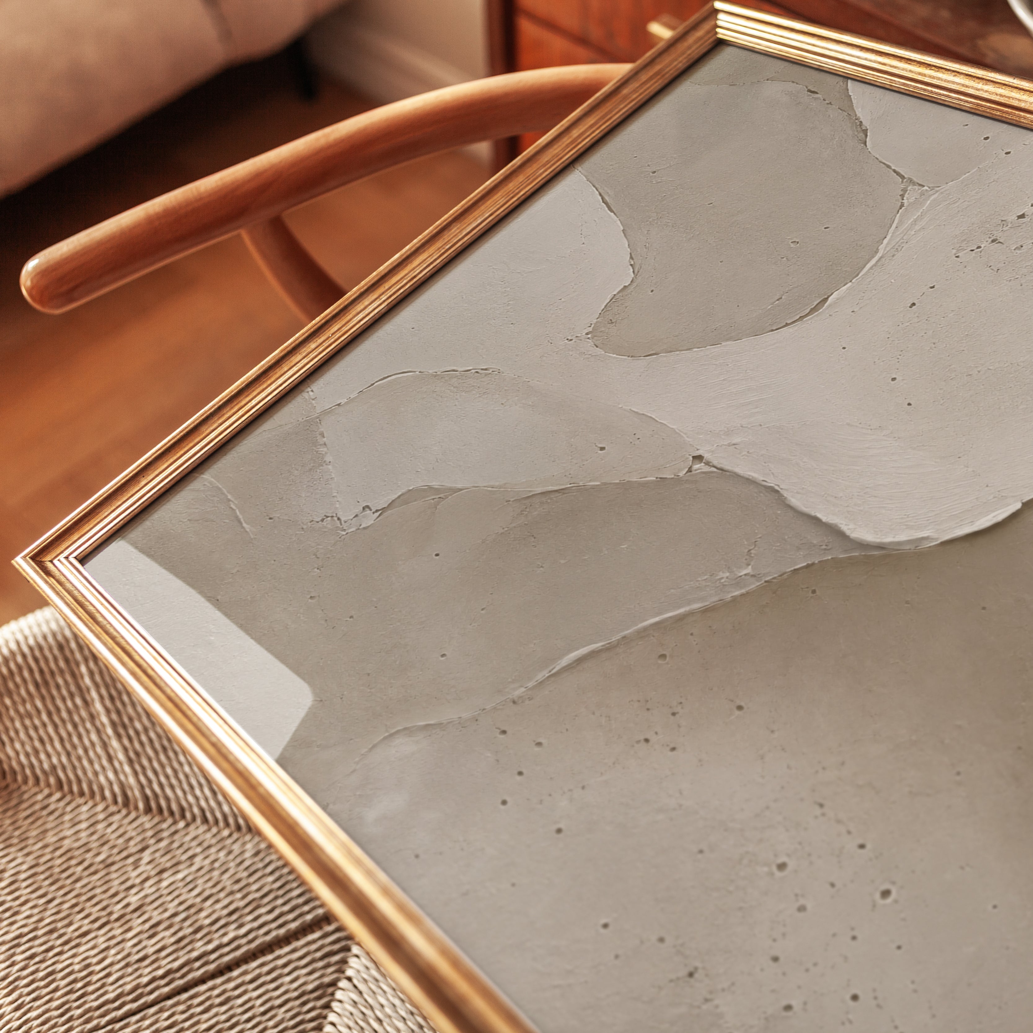 Textured Plaster Abstract Wall Art: Neutral Beige Organic Shapes - detail