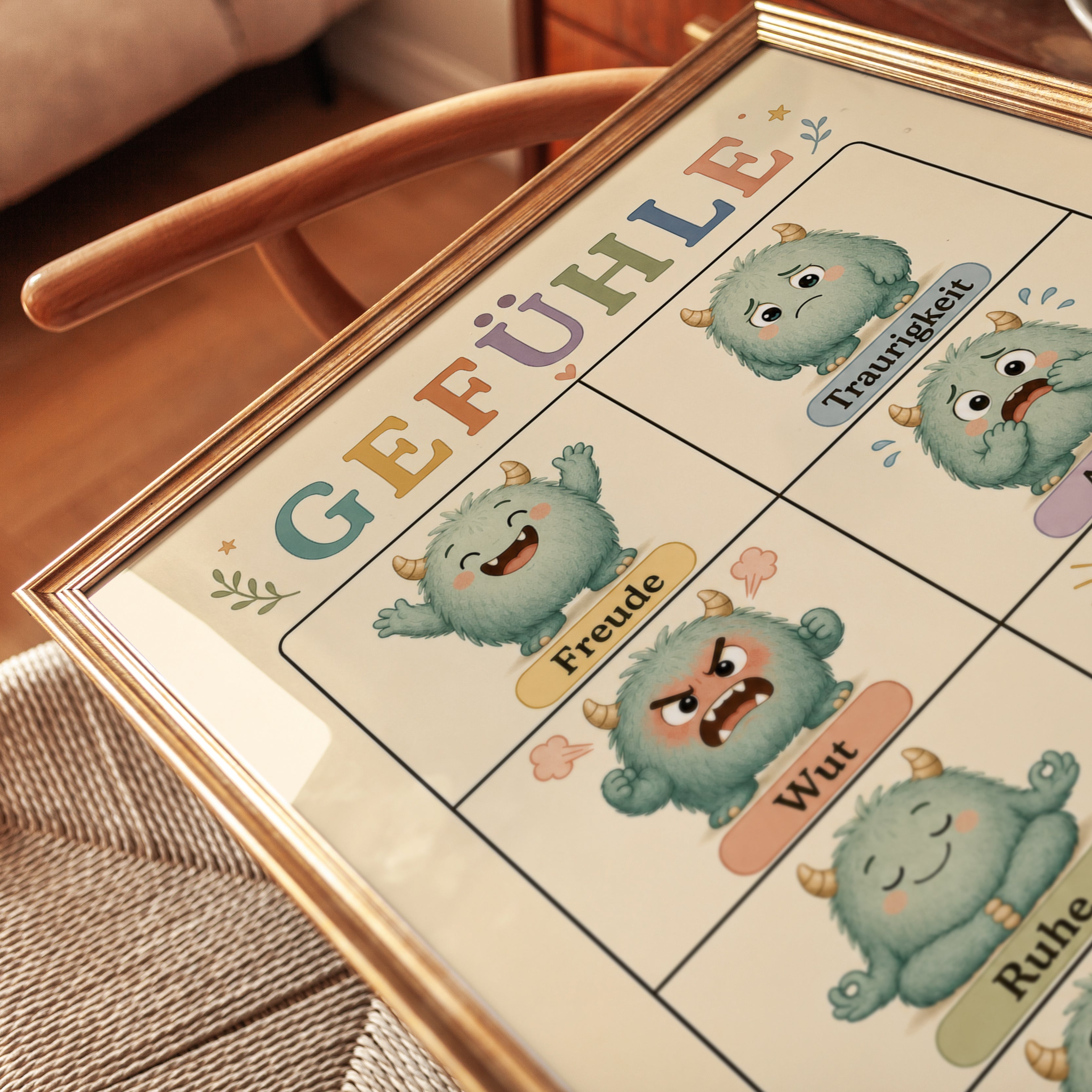 Emotions Chart Print: German Language Learning (Kids Nursery Decor) - detail