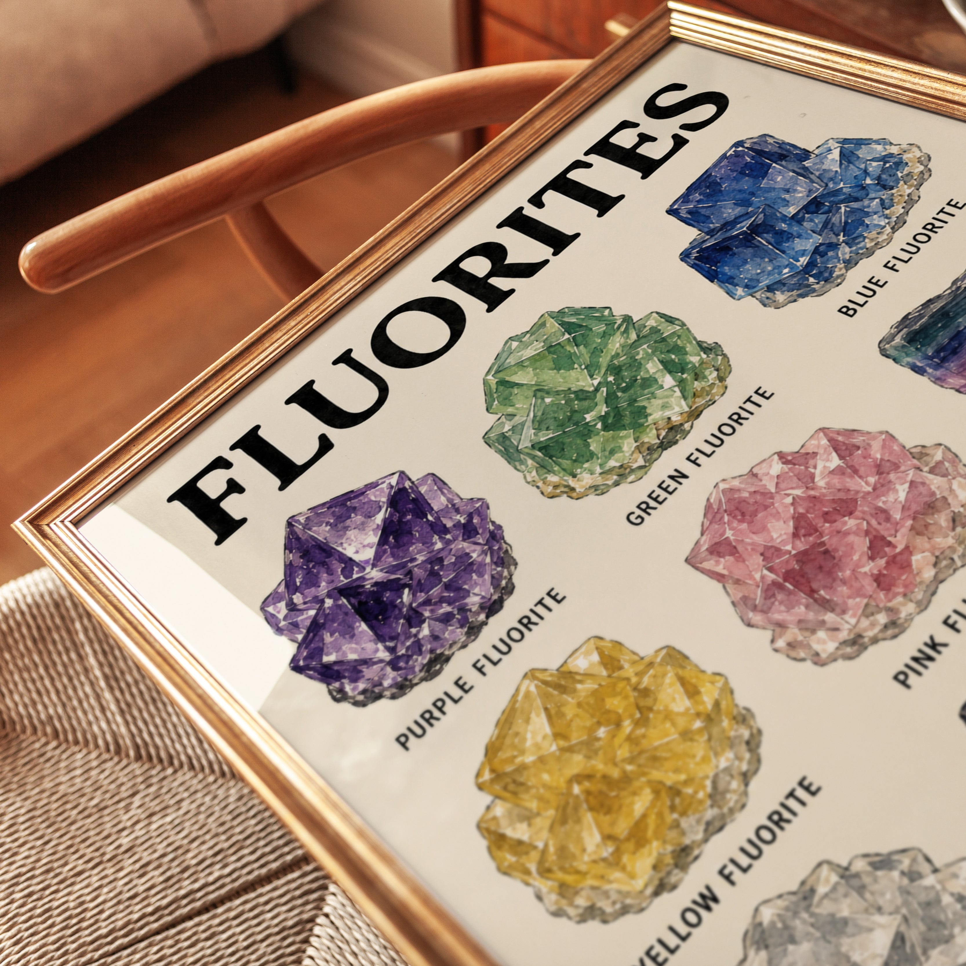 Fluorite Crystal Collection Print: Watercolor Mineral Specimens - detail