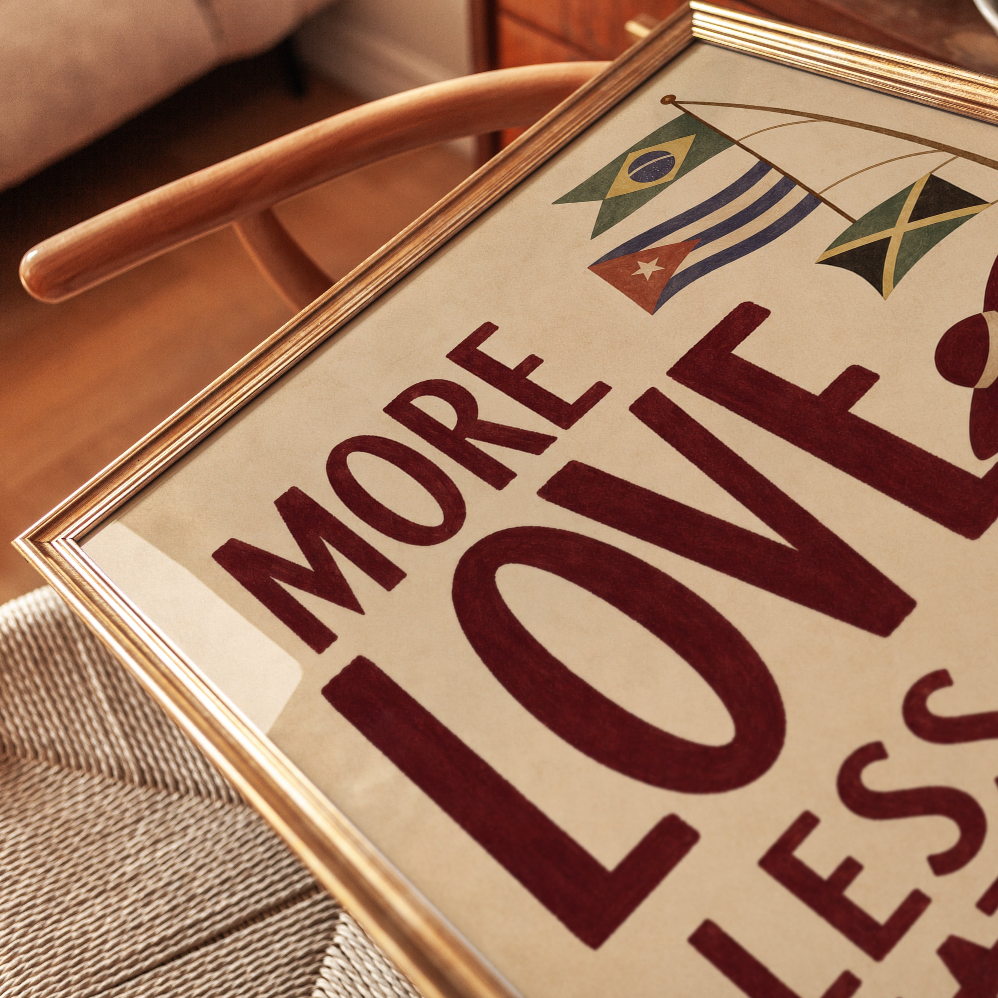 More Love Less Hate Poster: Vintage Latin American Unity Art Print - detail