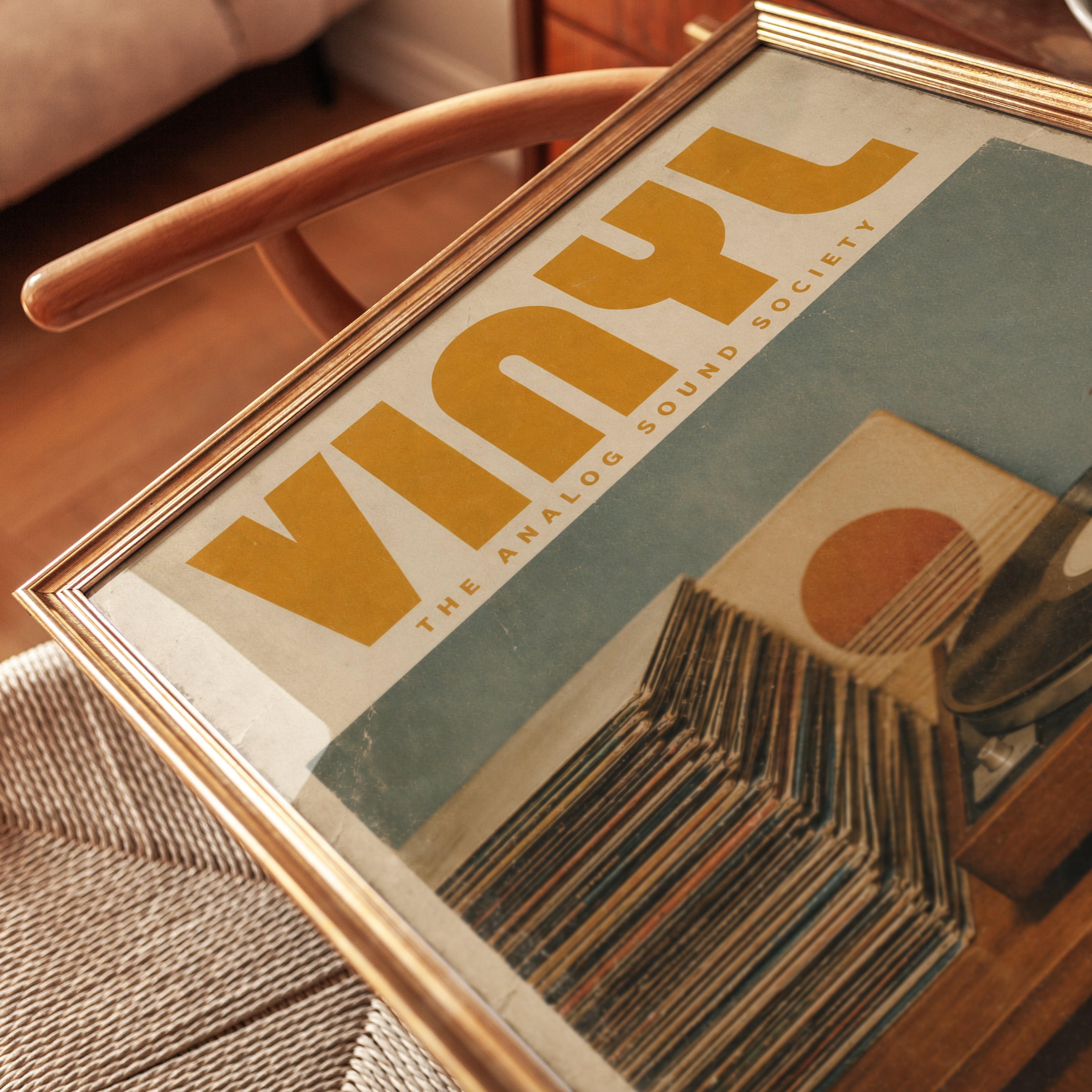 Vintage Vinyl Record Poster — Retro Turntable & Albums - detail
