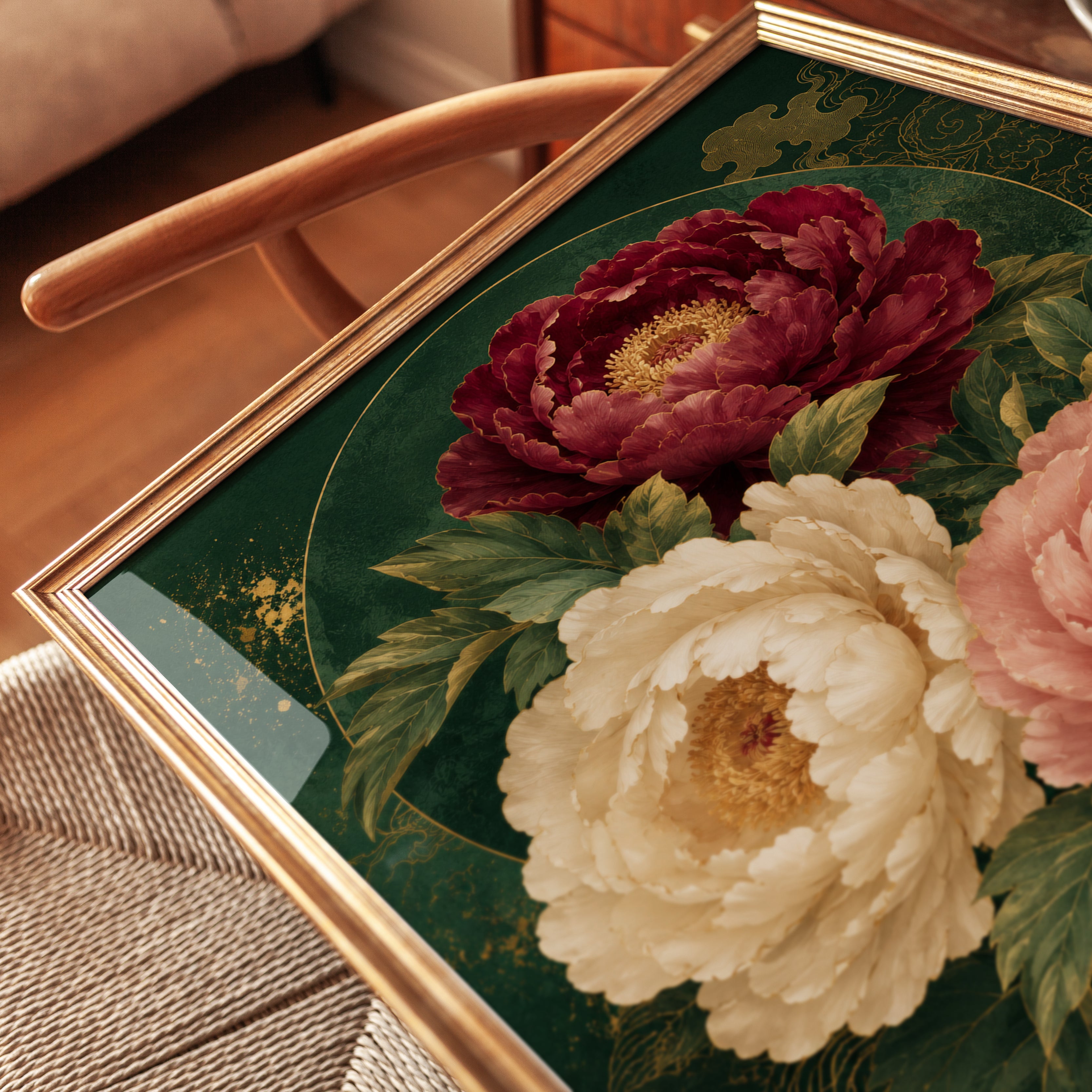 Peony Wall Art – Oriental Floral Print - detail
