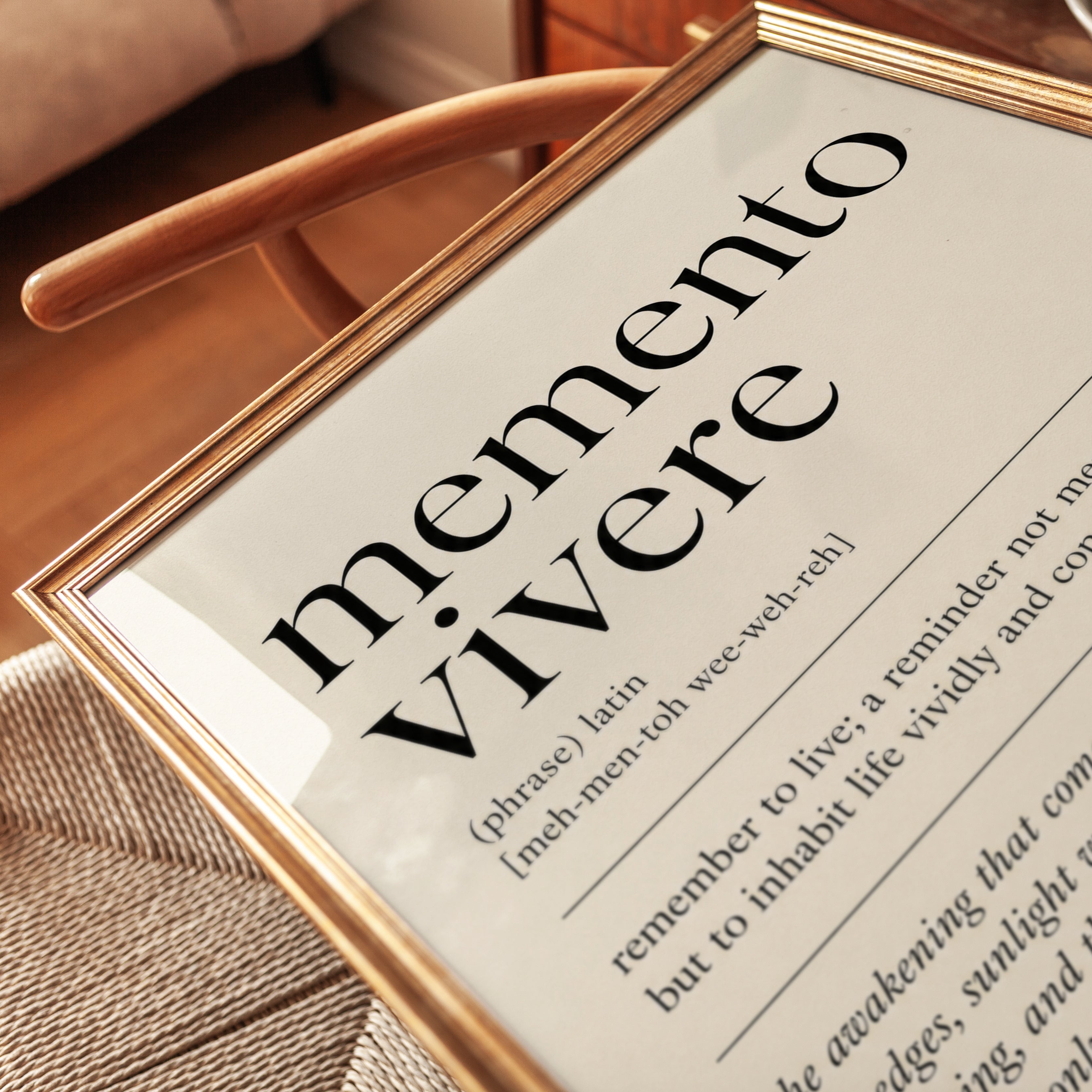 Memento Vivere Latin Definition Print: Minimalist Typography Art - detail
