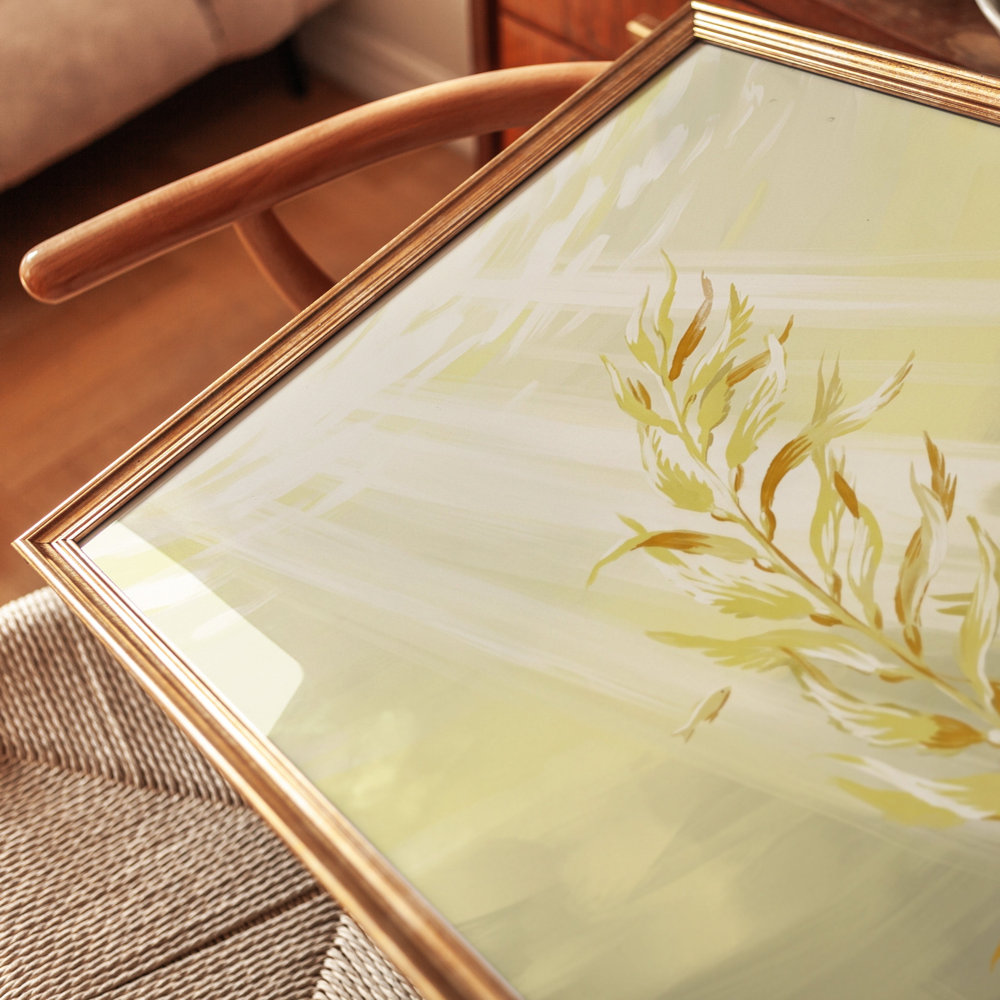 Golden Wheat Art Print: Luminous Botanical Harvest Design - detail