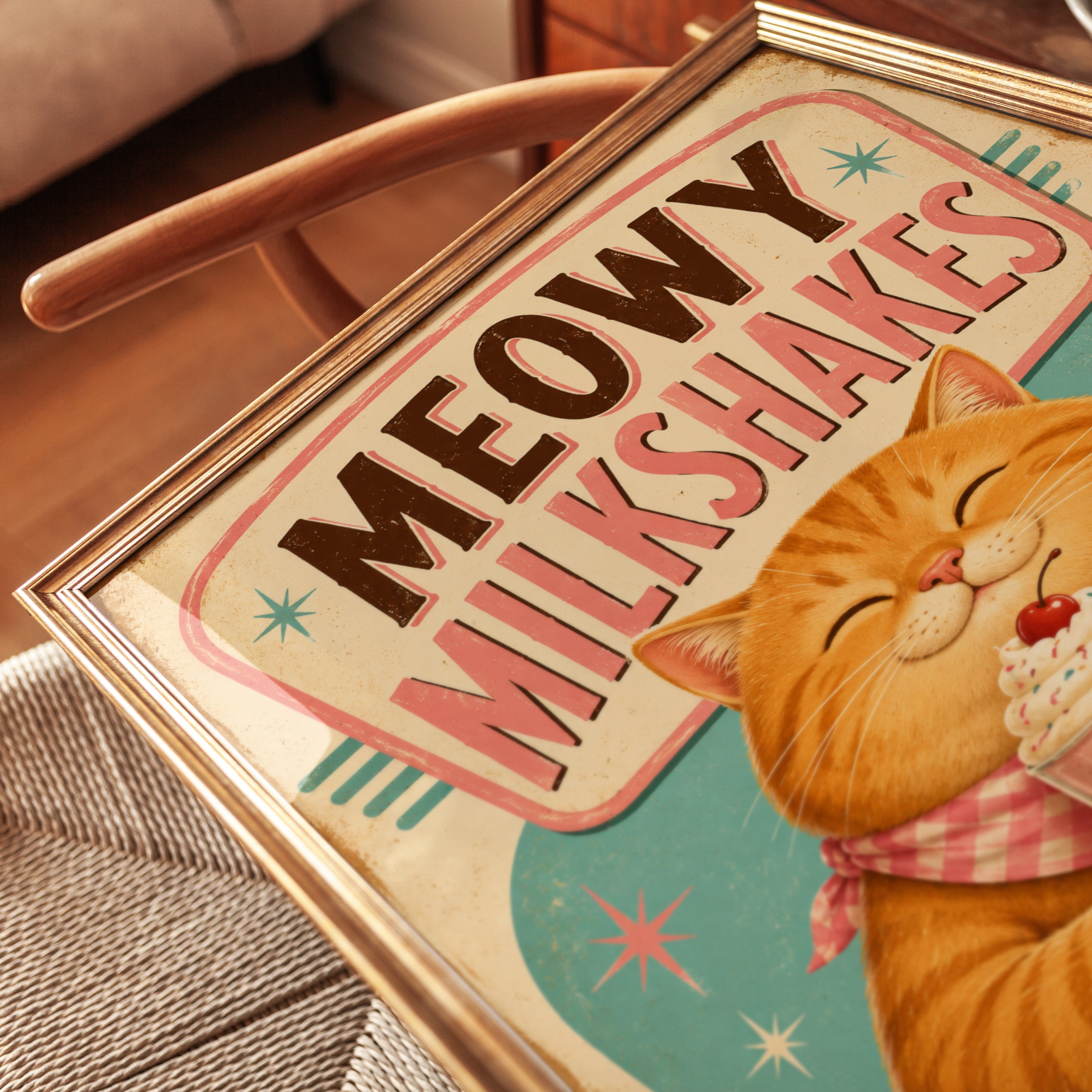 Cat Milkshake Poster – Retro Kitchen Wall Art - detail