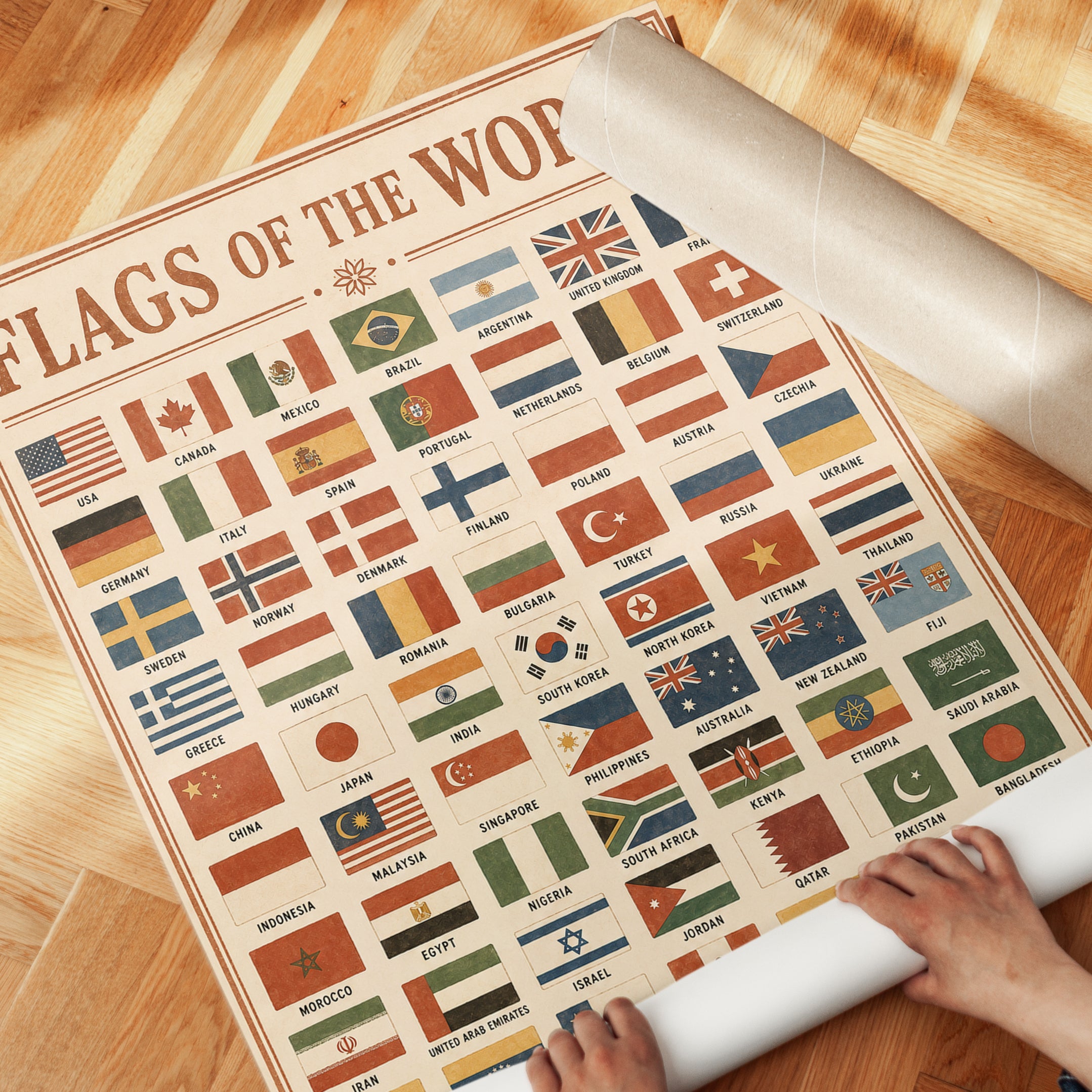 Vintage Flags of the World Print - detail