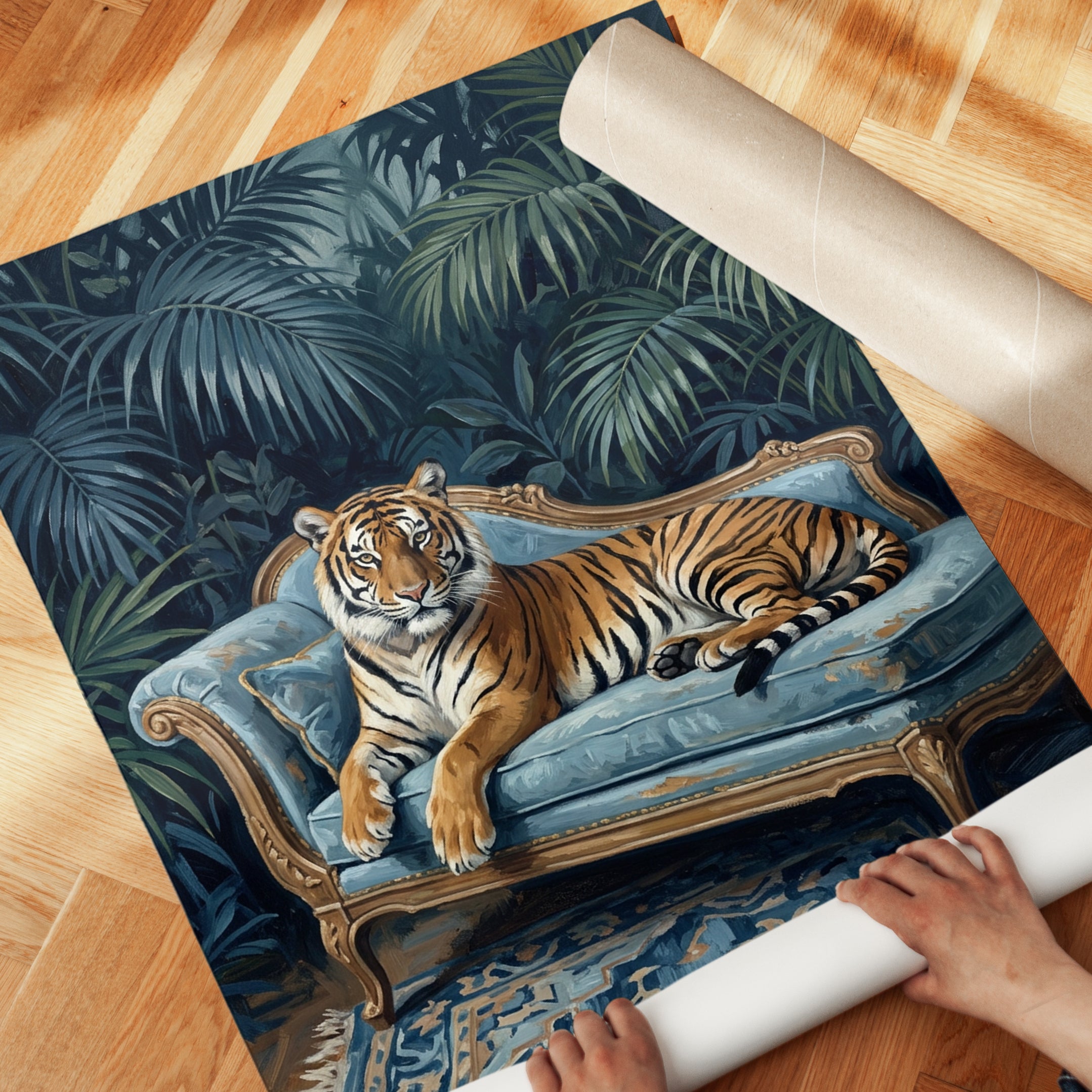Tiger on Victorian Sofa Print – Jungle Maximalist - detail