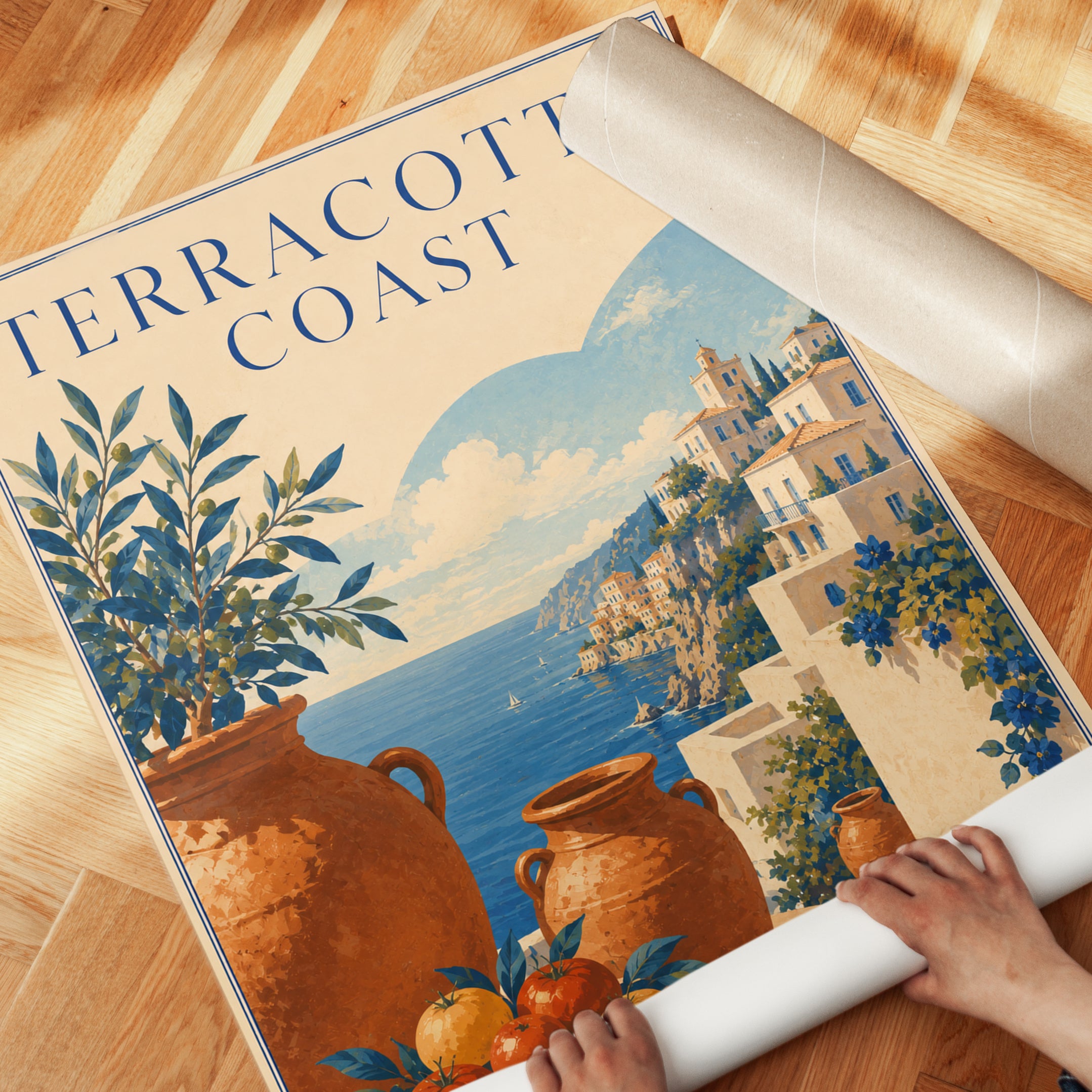 Italian Coastal Print: Vintage Travel Poster (Mediterranean Style) - detail