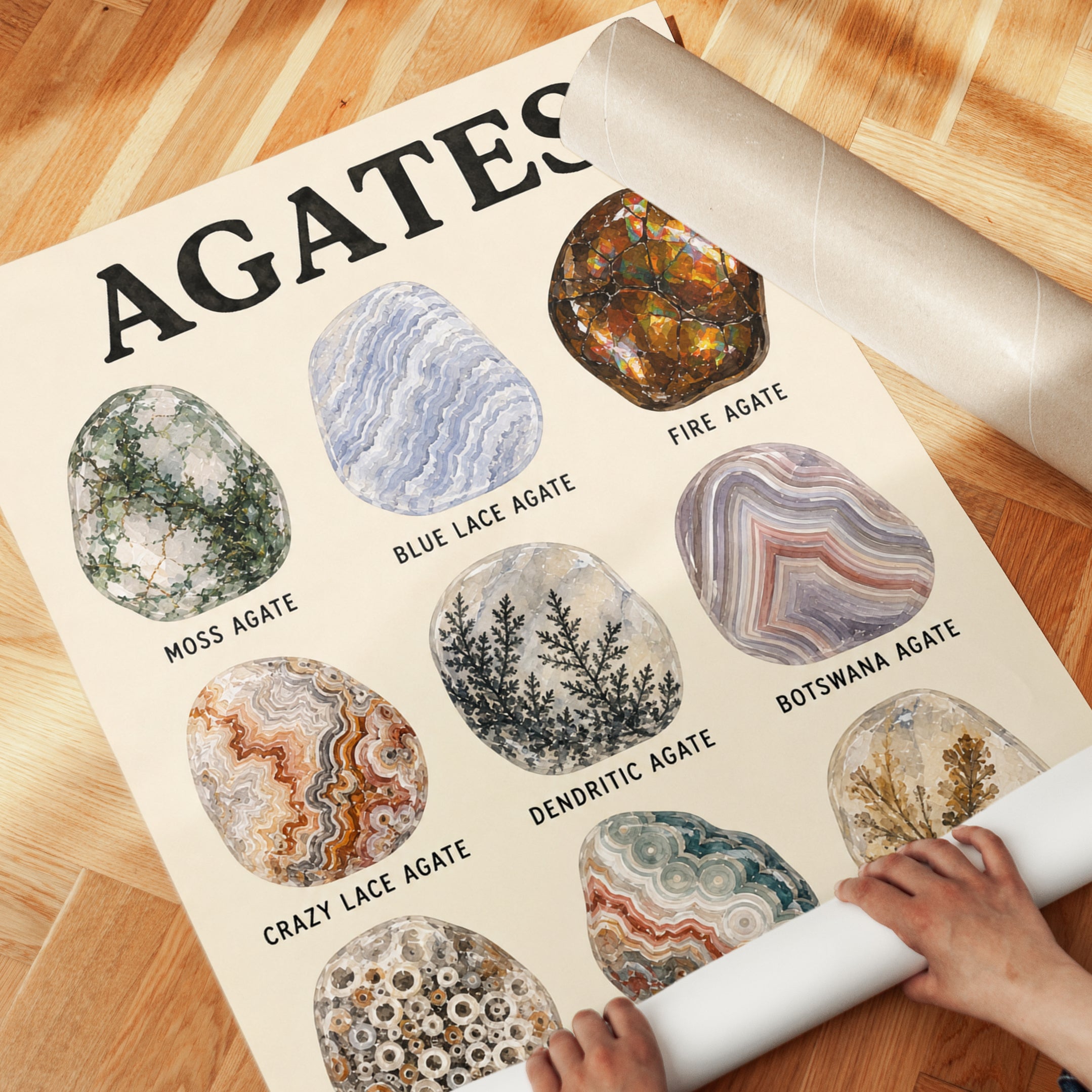 Agates Chart Art Print: Vintage Mineral Specimens Poster - detail