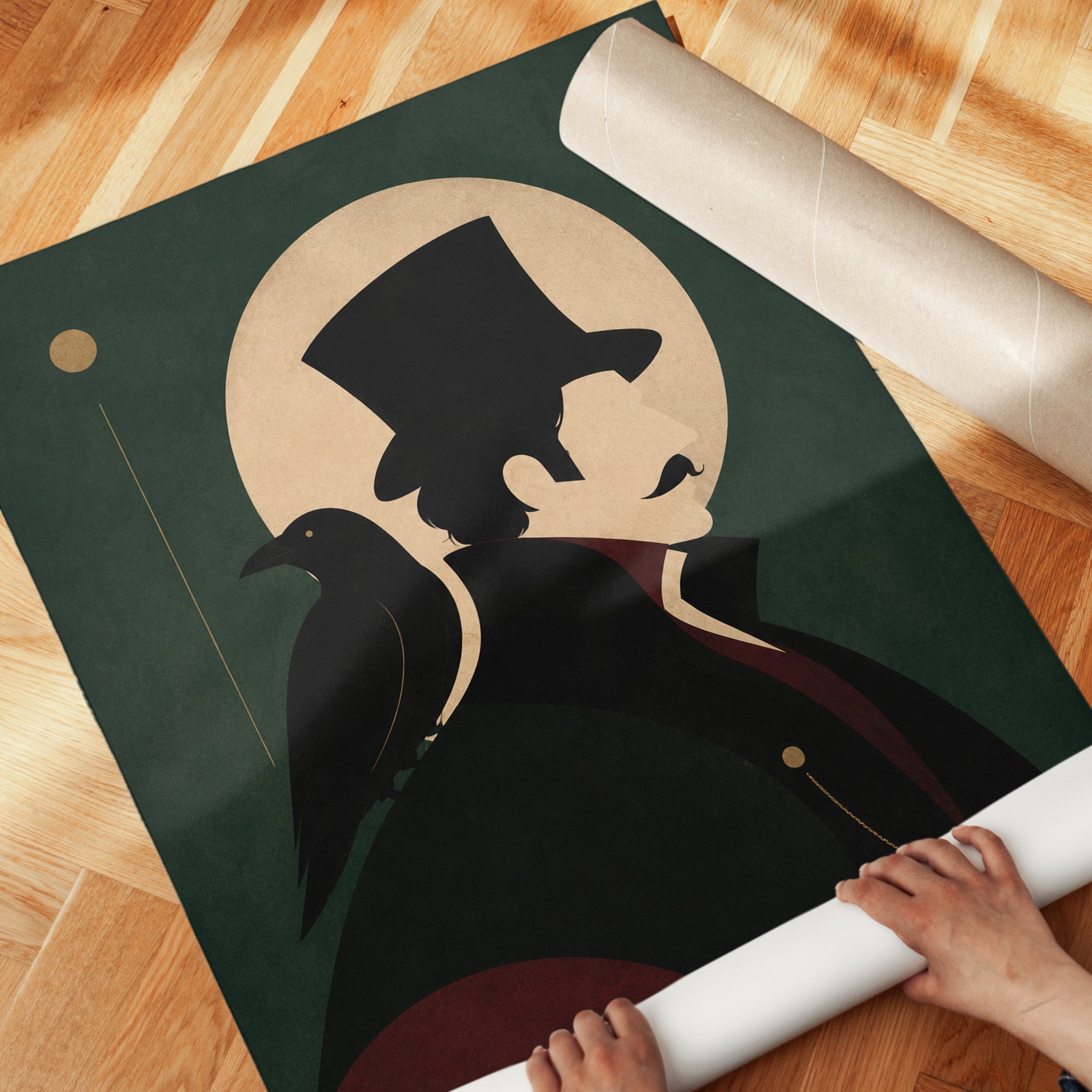 Victorian Gentleman with Crow Silhouette: Art Deco Poster - detail