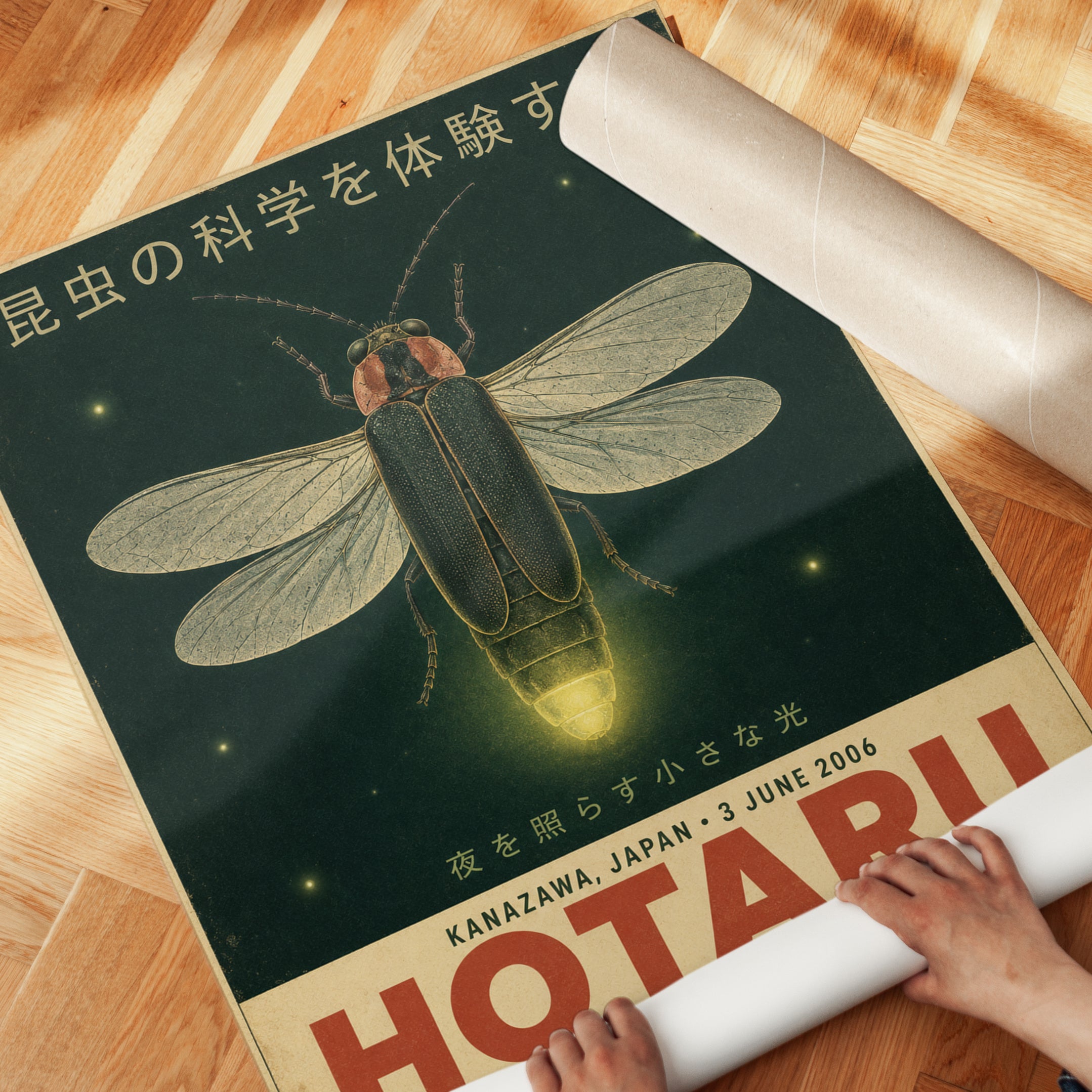 Vintage Travel Poster – Japanese Firefly Print - detail