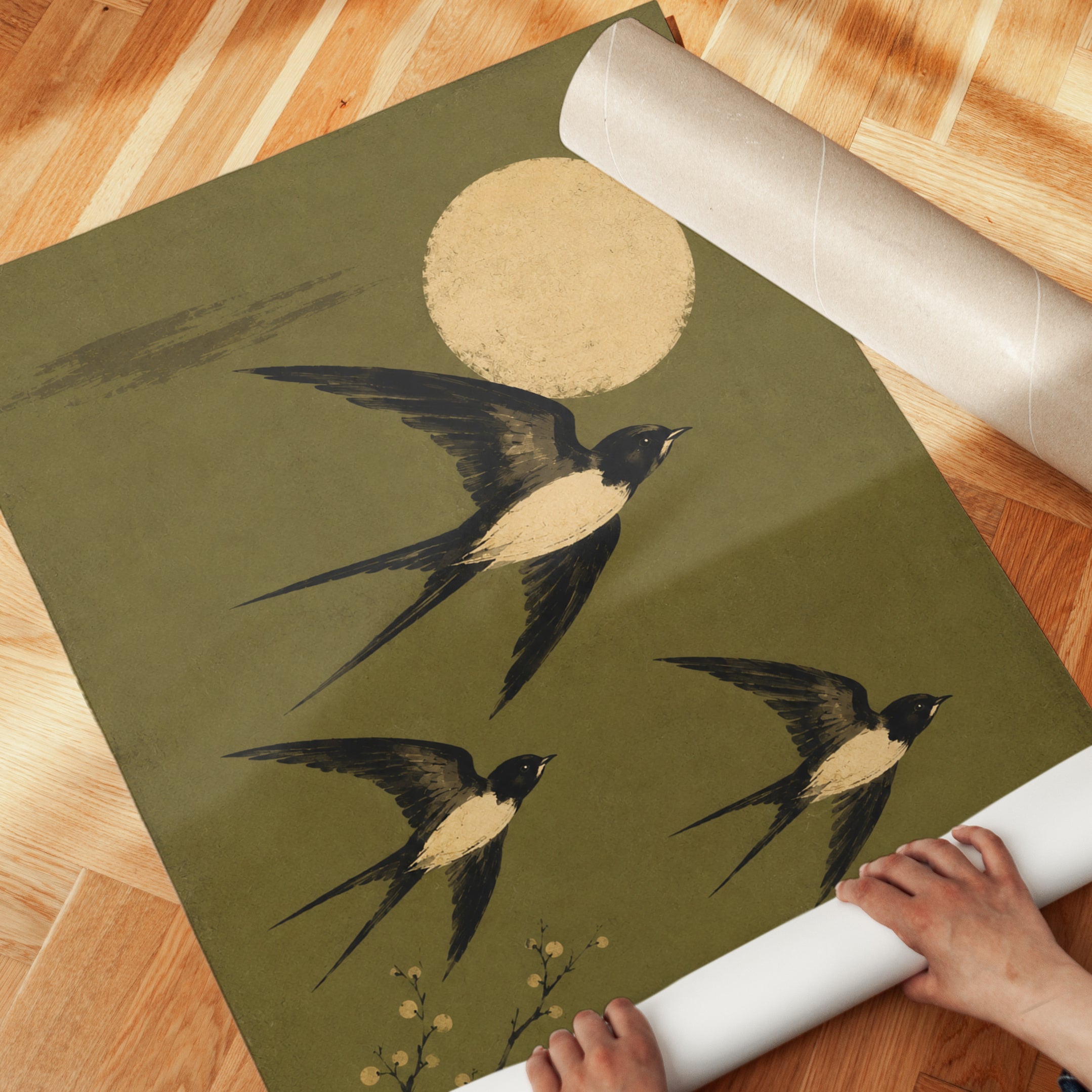 Vintage Swallow Bird Print - detail
