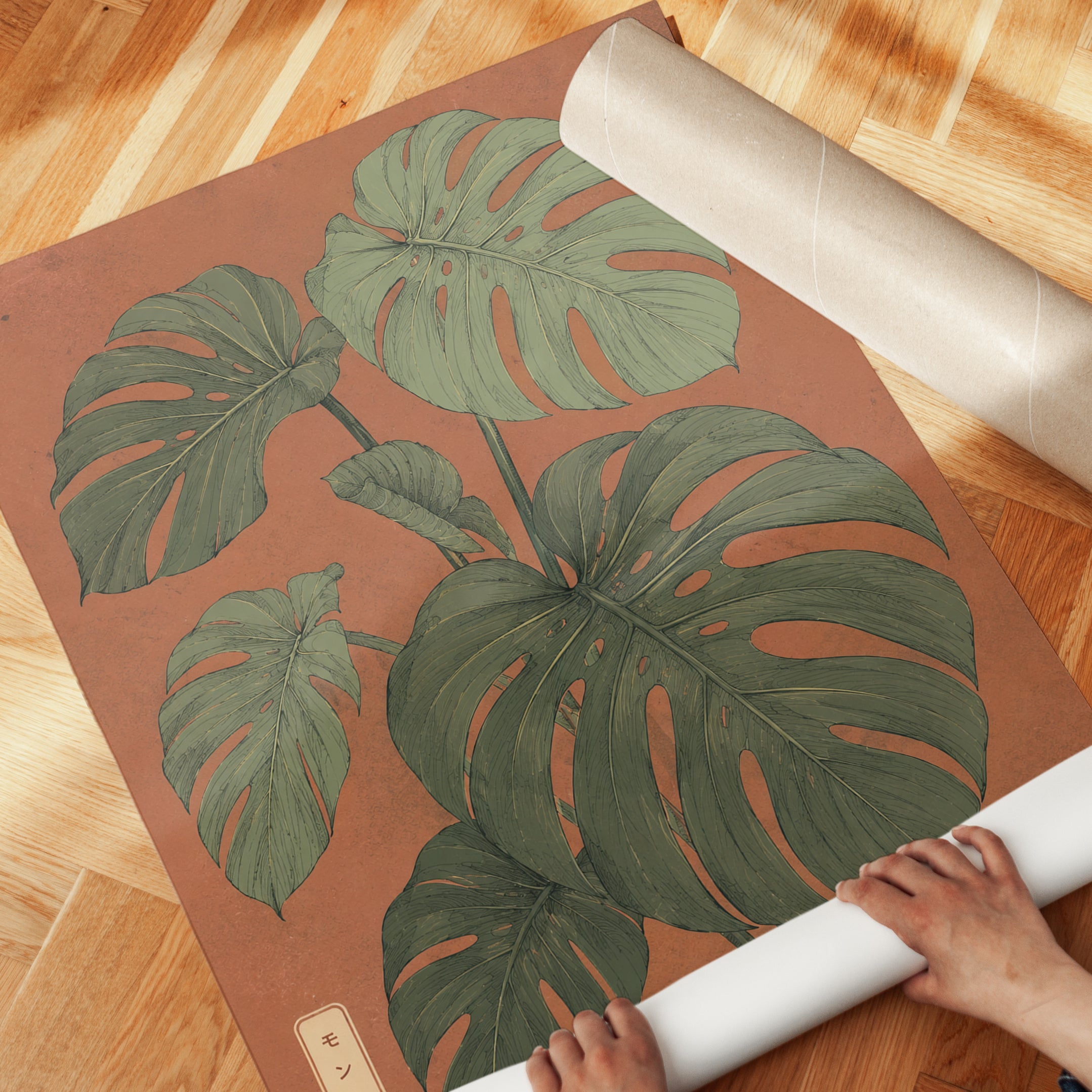 Monstera Leaf Print — Japanese Botanical Illustration - detail