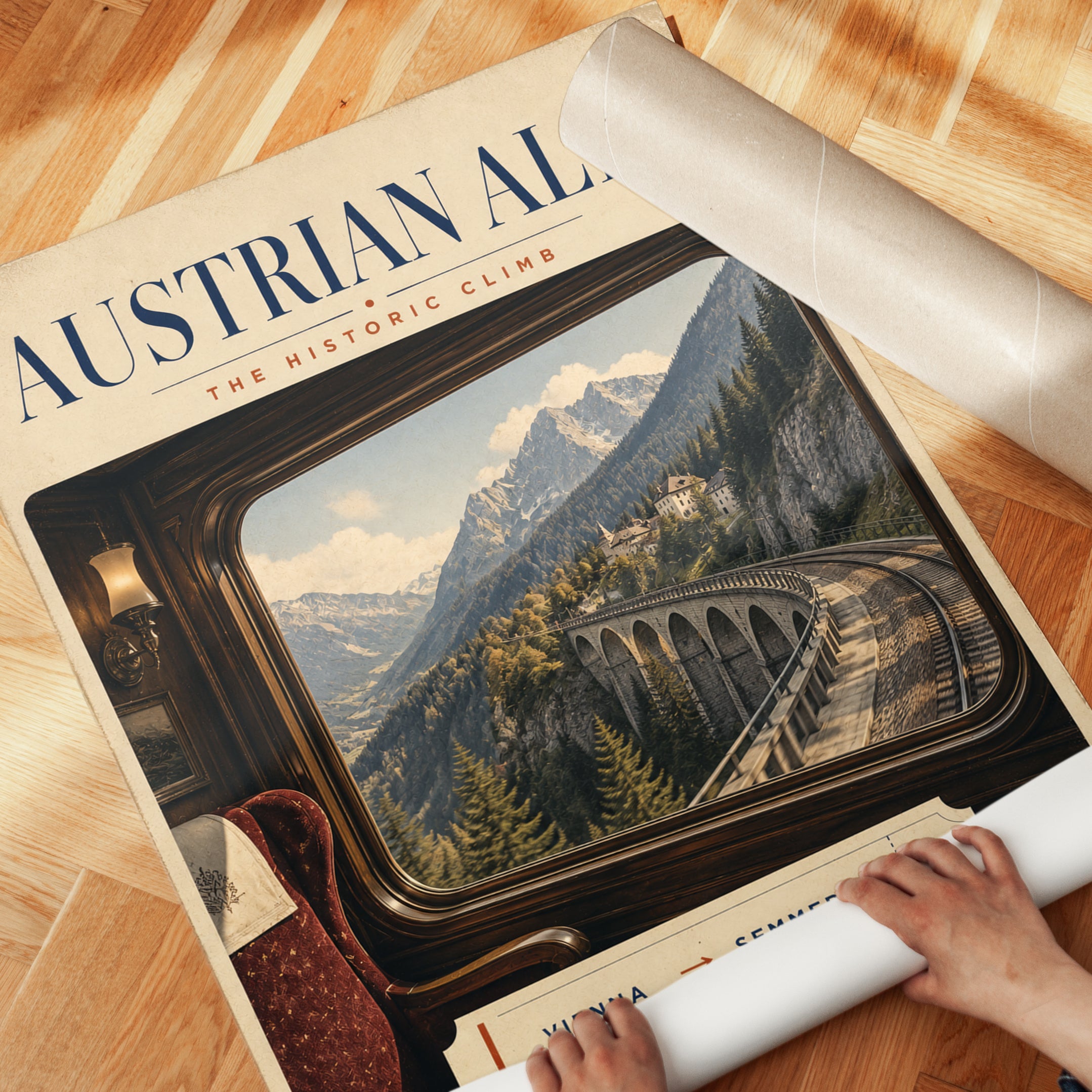 Austrian Alps Railway Poster: Vintage Travel Art Print - detail